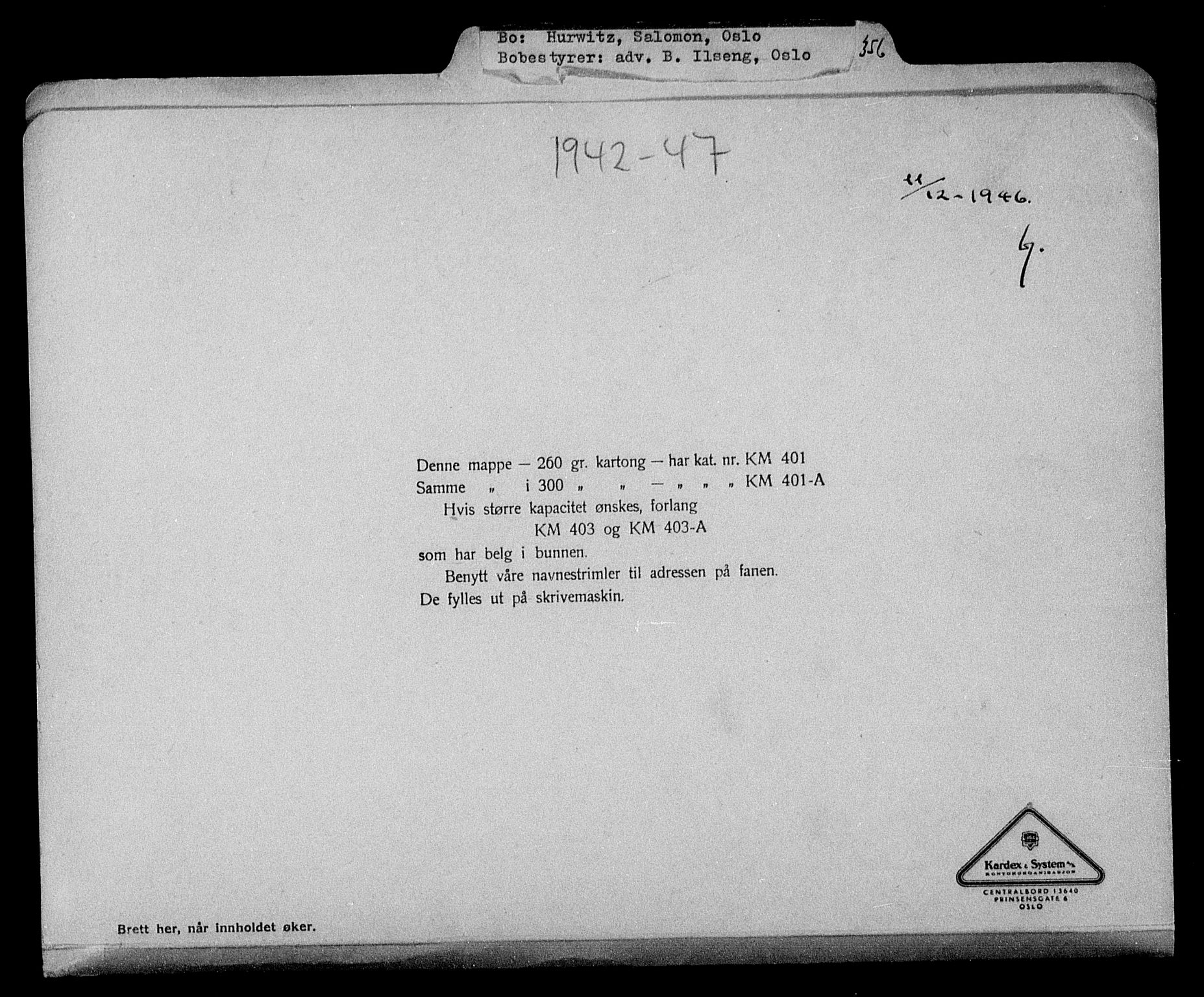 Justisdepartementet, Tilbakeføringskontoret for inndratte formuer, AV/RA-S-1564/H/Hc/Hcc/L0945: --, 1945-1947, s. 2