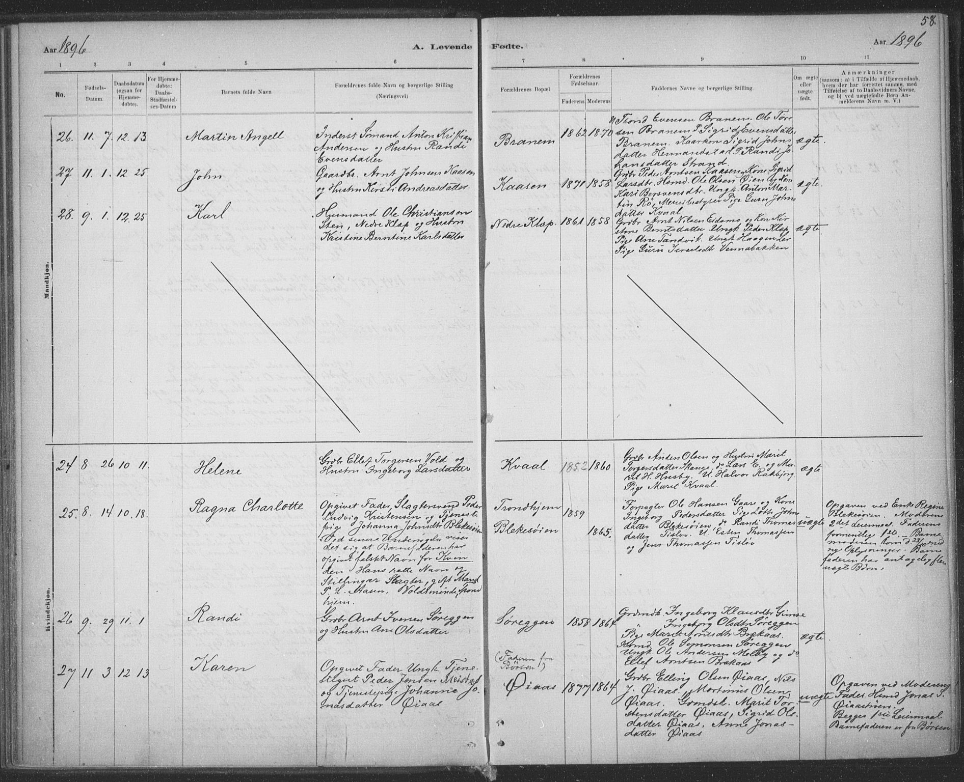 Ministerialprotokoller, klokkerbøker og fødselsregistre - Sør-Trøndelag, AV/SAT-A-1456/691/L1085: Ministerialbok nr. 691A17, 1887-1908, s. 58