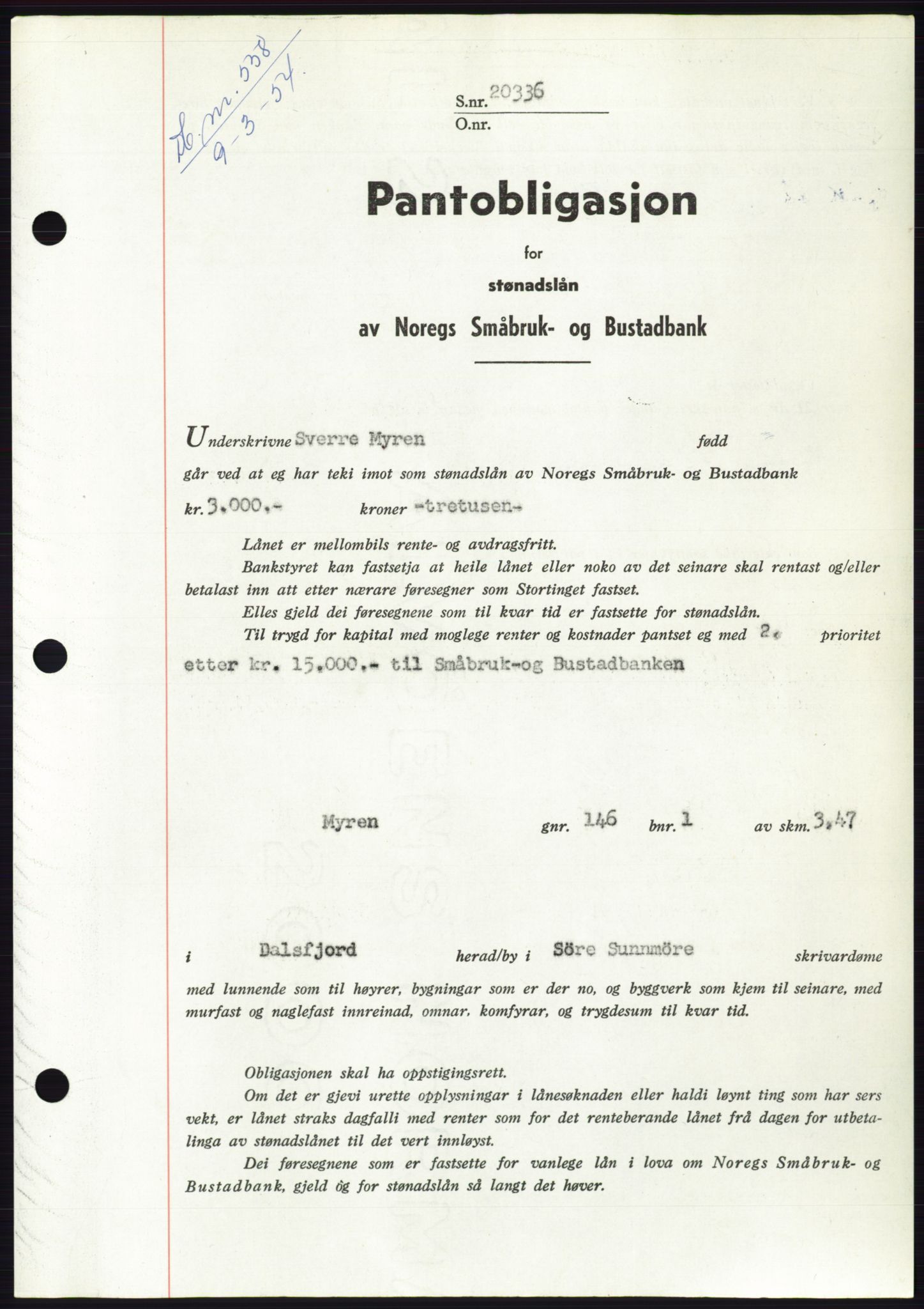Søre Sunnmøre sorenskriveri, AV/SAT-A-4122/1/2/2C/L0124: Pantebok nr. 12B, 1953-1954, Dagboknr: 558/1954