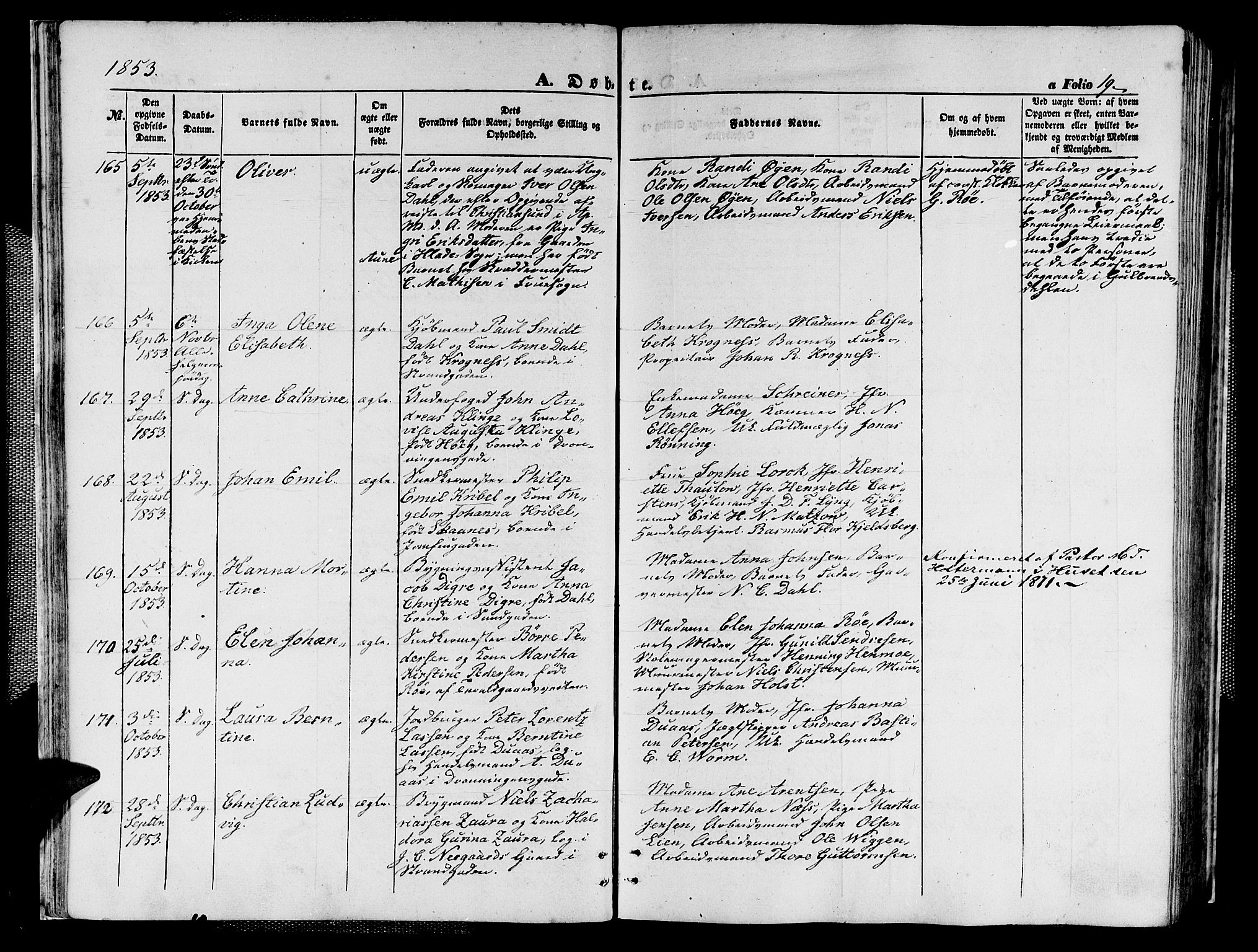Ministerialprotokoller, klokkerbøker og fødselsregistre - Sør-Trøndelag, SAT/A-1456/602/L0138: Klokkerbok nr. 602C06, 1853-1858, s. 19