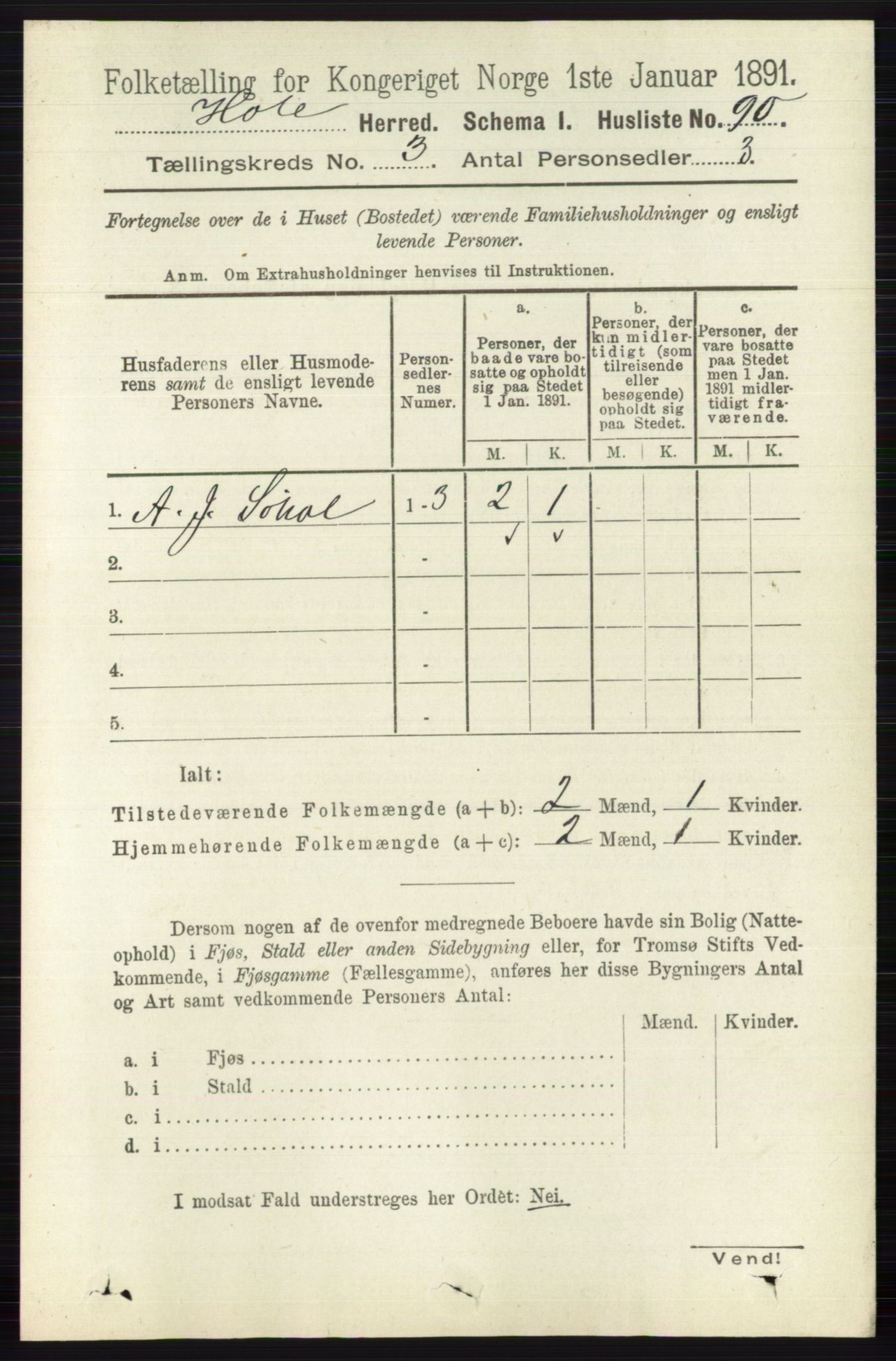 RA, Folketelling 1891 for 0612 Hole herred, 1891, s. 1208