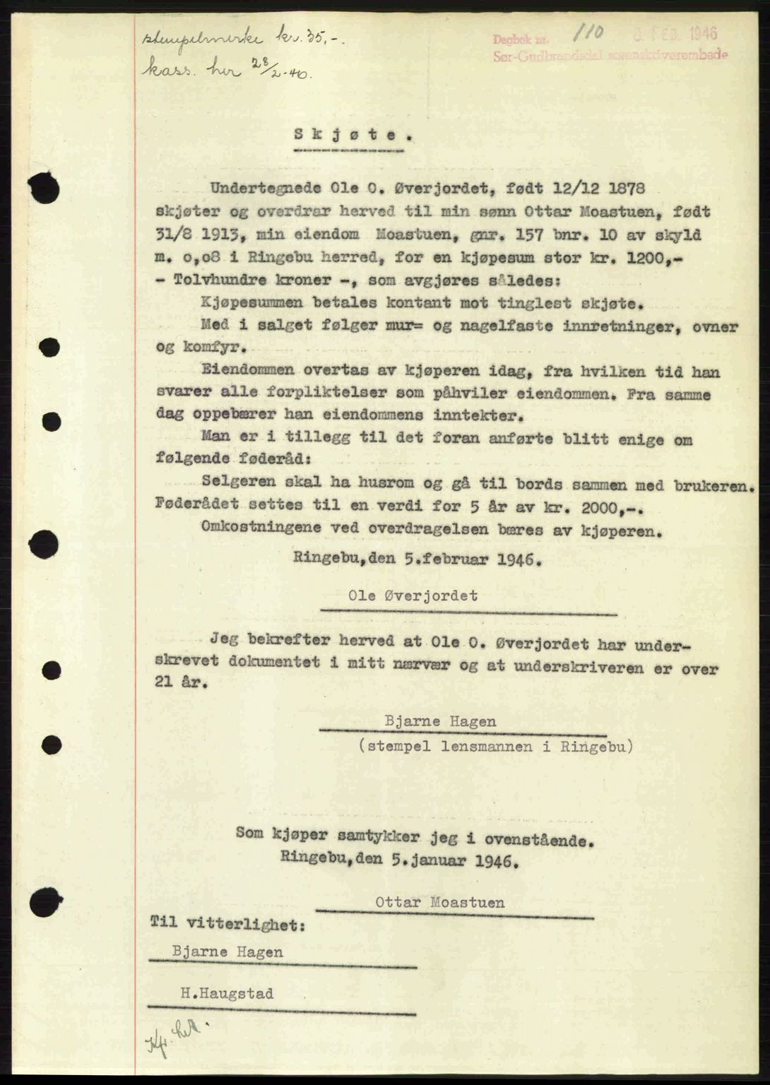 Sør-Gudbrandsdal tingrett, SAH/TING-004/H/Hb/Hbd/L0015: Pantebok nr. A15, 1945-1946, Dagboknr: 110/1946