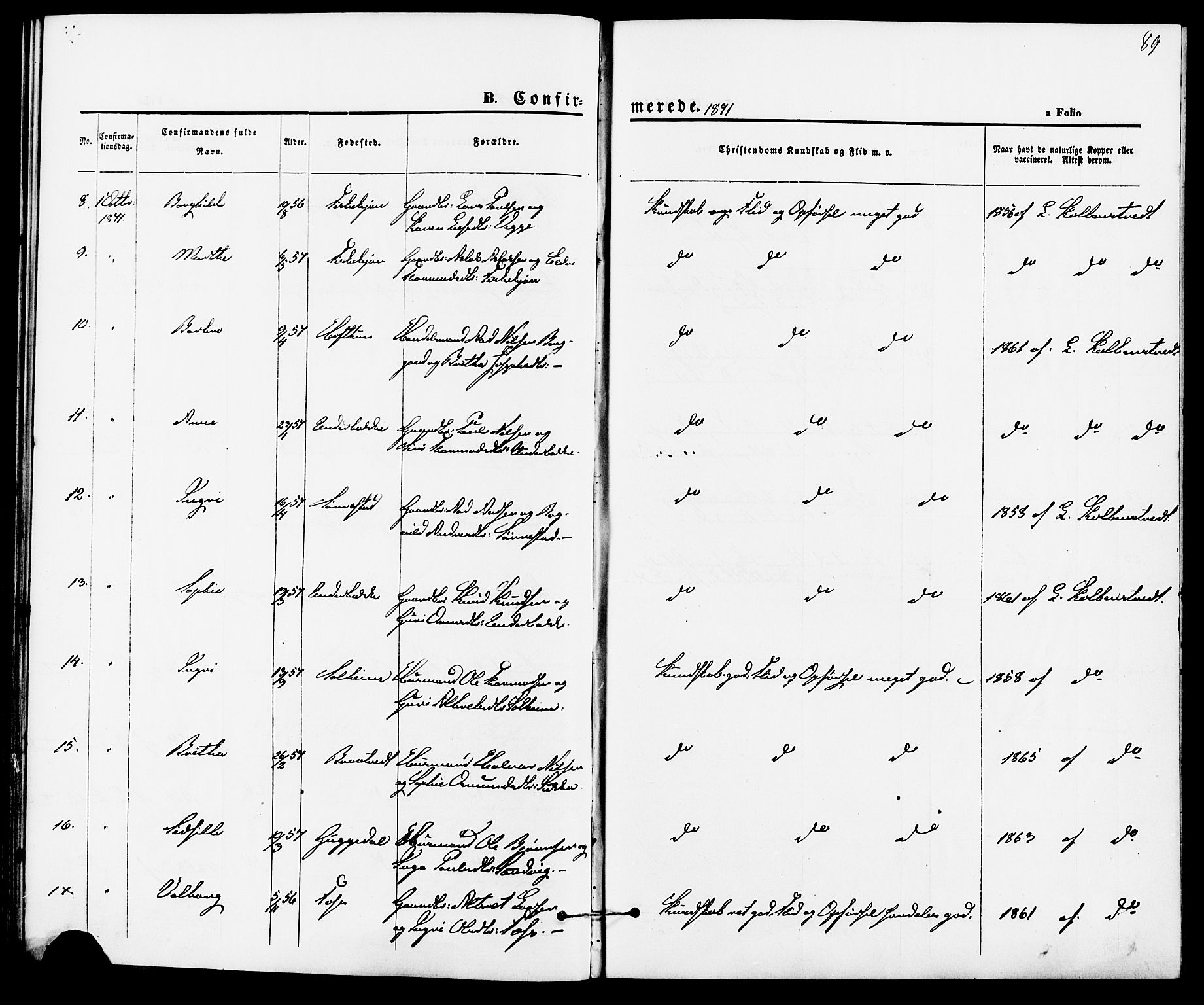 Suldal sokneprestkontor, AV/SAST-A-101845/01/IV/L0010: Ministerialbok nr. A 10, 1869-1878, s. 89