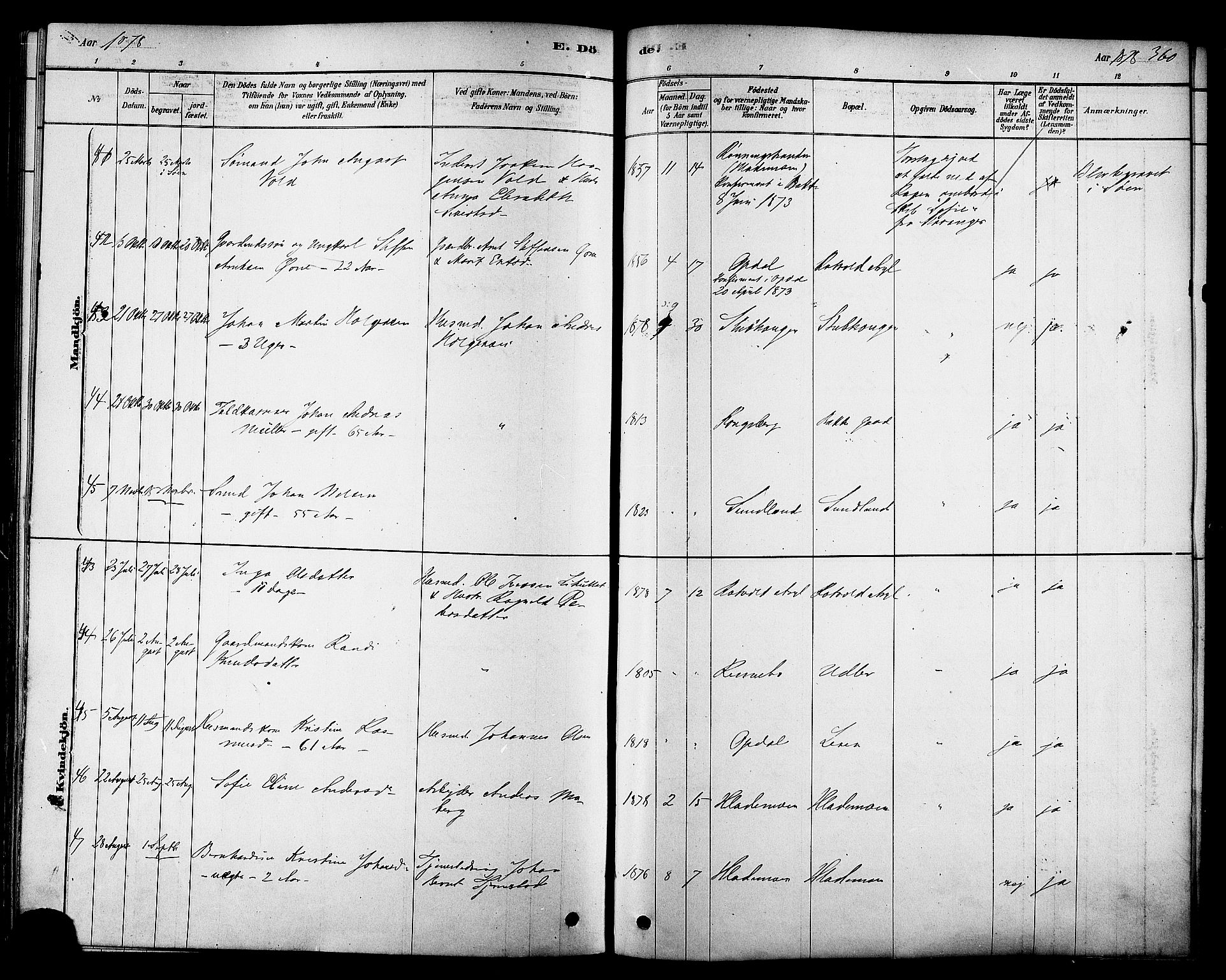 Ministerialprotokoller, klokkerbøker og fødselsregistre - Sør-Trøndelag, SAT/A-1456/606/L0294: Ministerialbok nr. 606A09, 1878-1886, s. 360