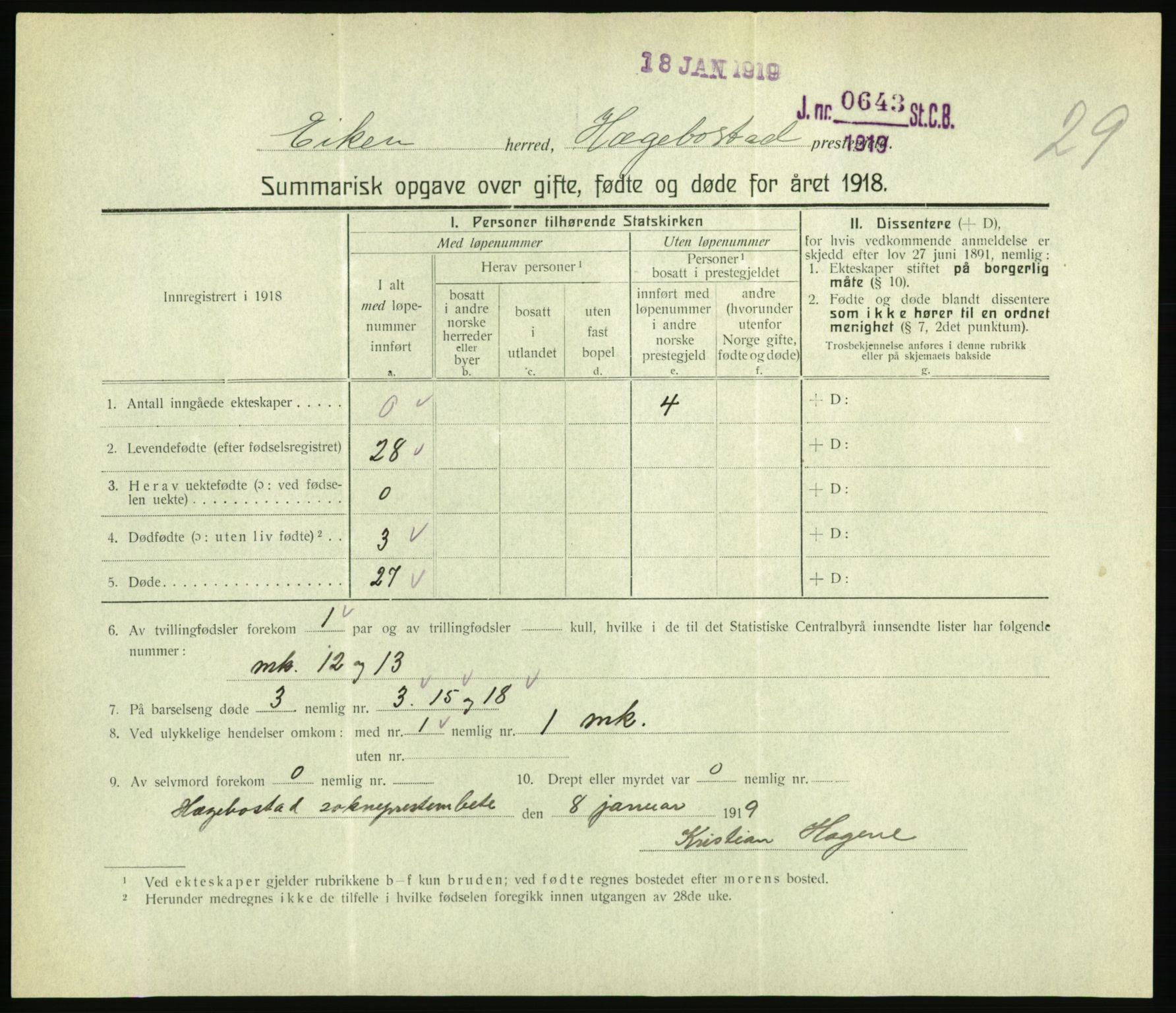 Statistisk sentralbyrå, Sosiodemografiske emner, Befolkning, RA/S-2228/D/Df/Dfb/Dfbh/L0059: Summariske oppgaver over gifte, fødte og døde for hele landet., 1918, s. 739