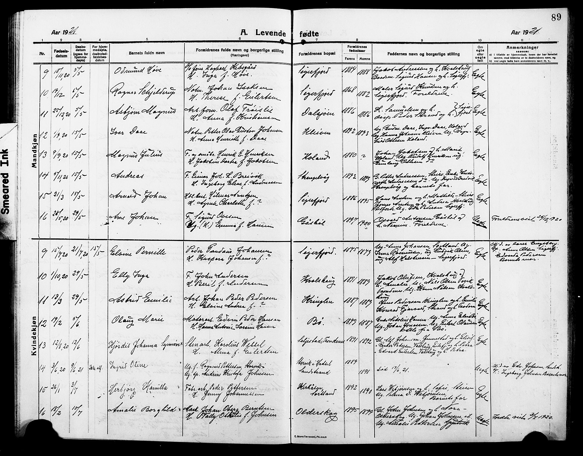 Ministerialprotokoller, klokkerbøker og fødselsregistre - Nordland, AV/SAT-A-1459/895/L1383: Klokkerbok nr. 895C05, 1913-1922, s. 89