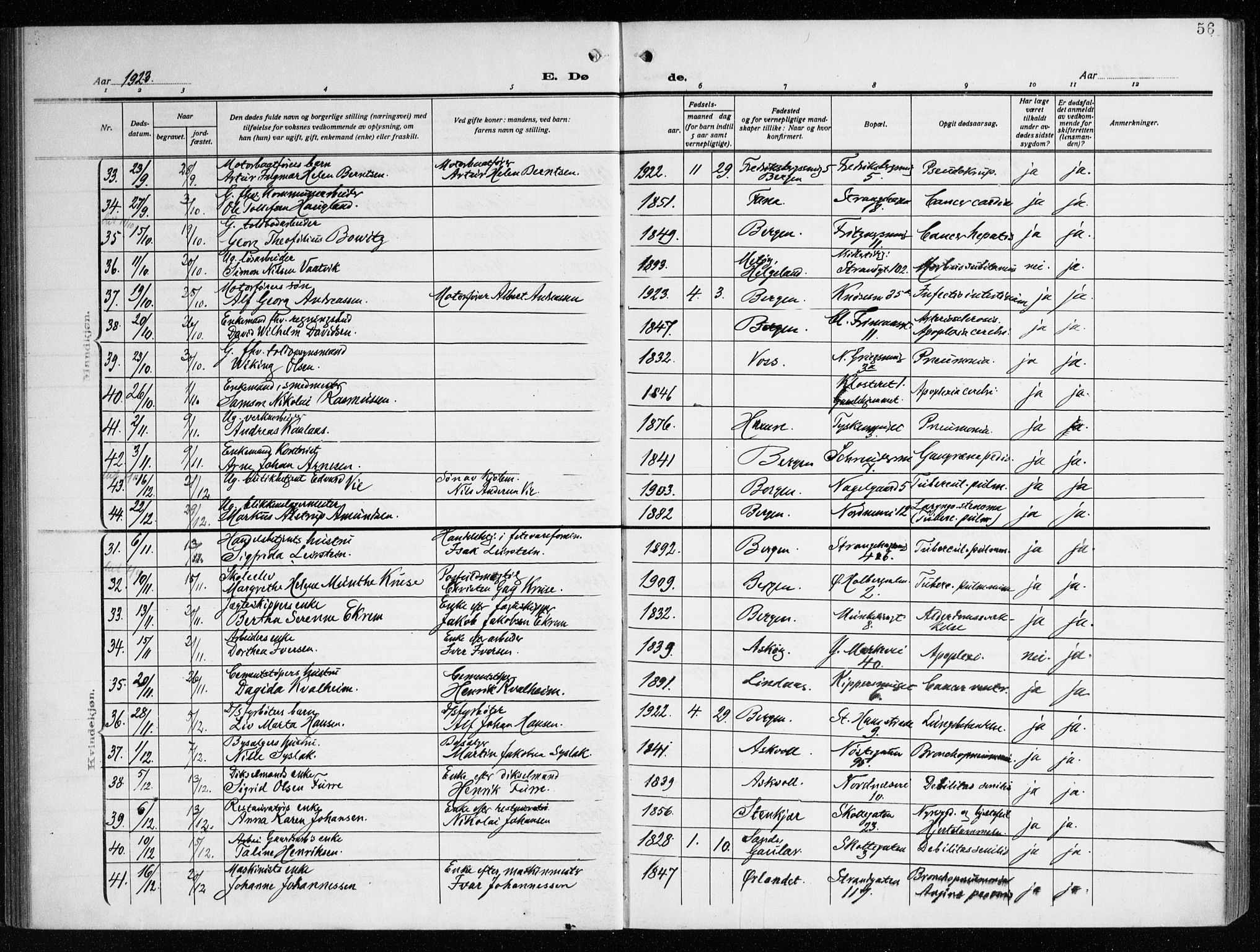 Nykirken Sokneprestembete, AV/SAB-A-77101/H/Haa/L0046: Ministerialbok nr. E 6, 1918-1944, s. 56