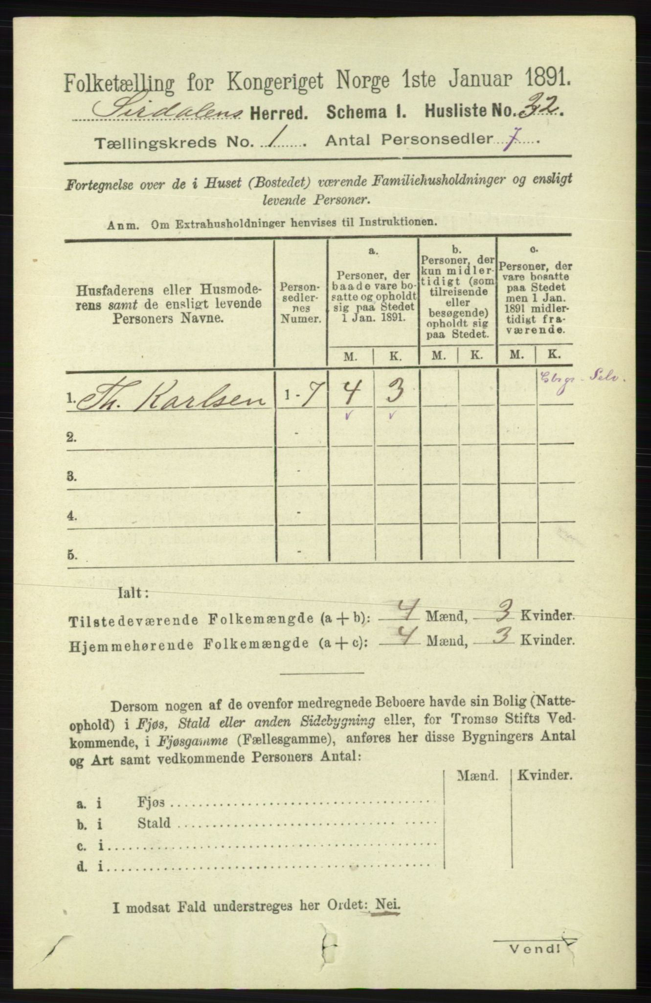 RA, Folketelling 1891 for 1046 Sirdal herred, 1891, s. 53
