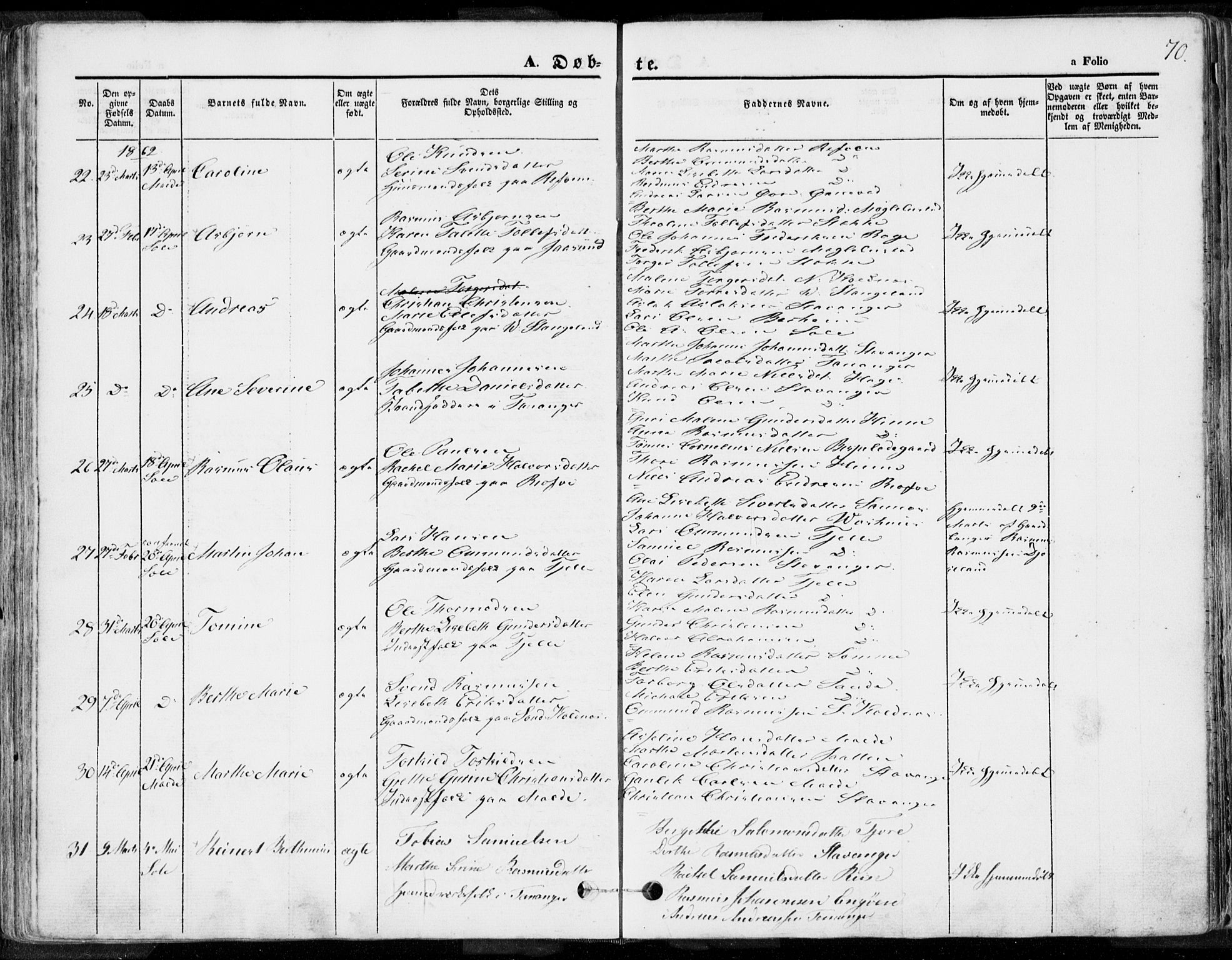 Håland sokneprestkontor, AV/SAST-A-101802/001/30BA/L0007: Ministerialbok nr. A 7.1, 1854-1870, s. 70
