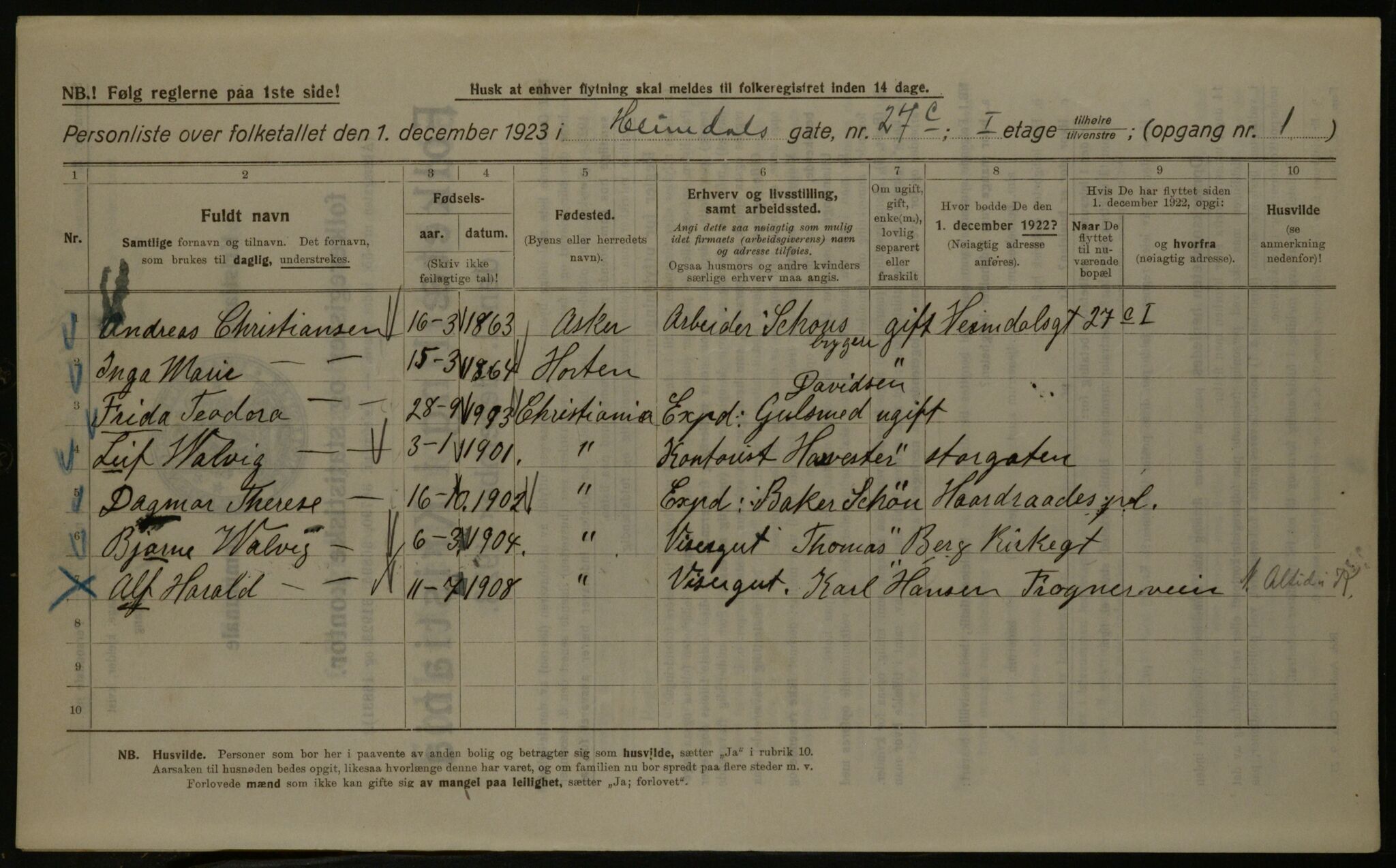 OBA, Kommunal folketelling 1.12.1923 for Kristiania, 1923, s. 41801