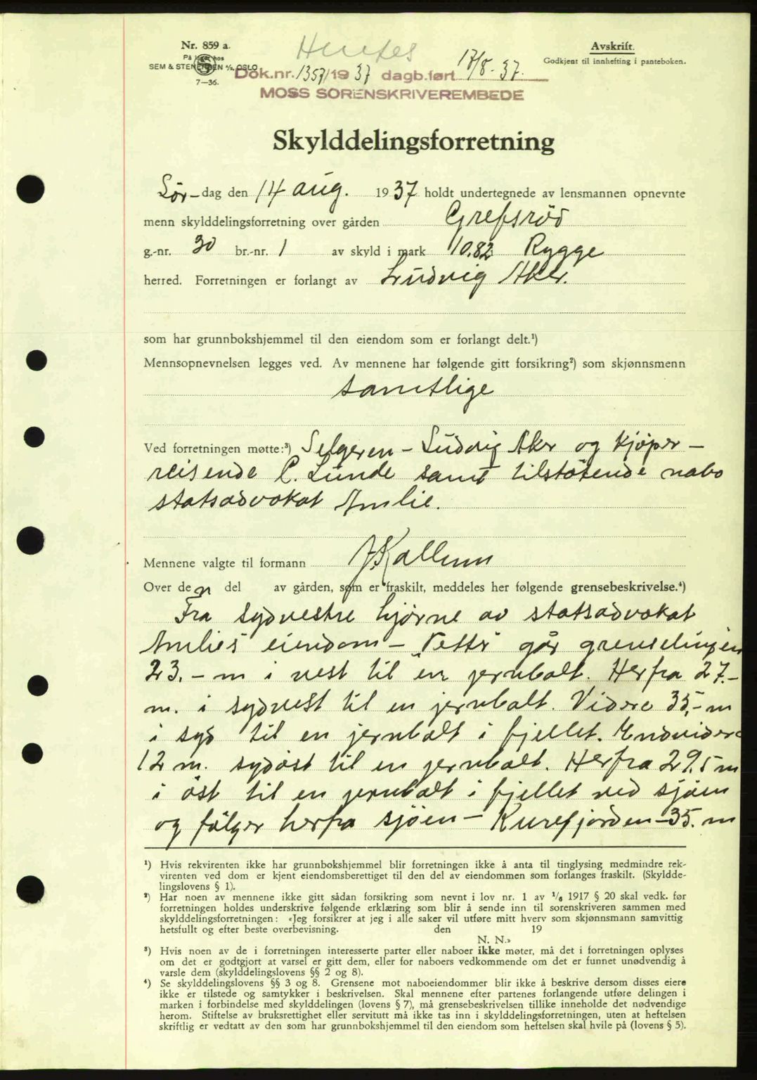 Moss sorenskriveri, SAO/A-10168: Pantebok nr. A3, 1937-1938, Dagboknr: 1357/1937