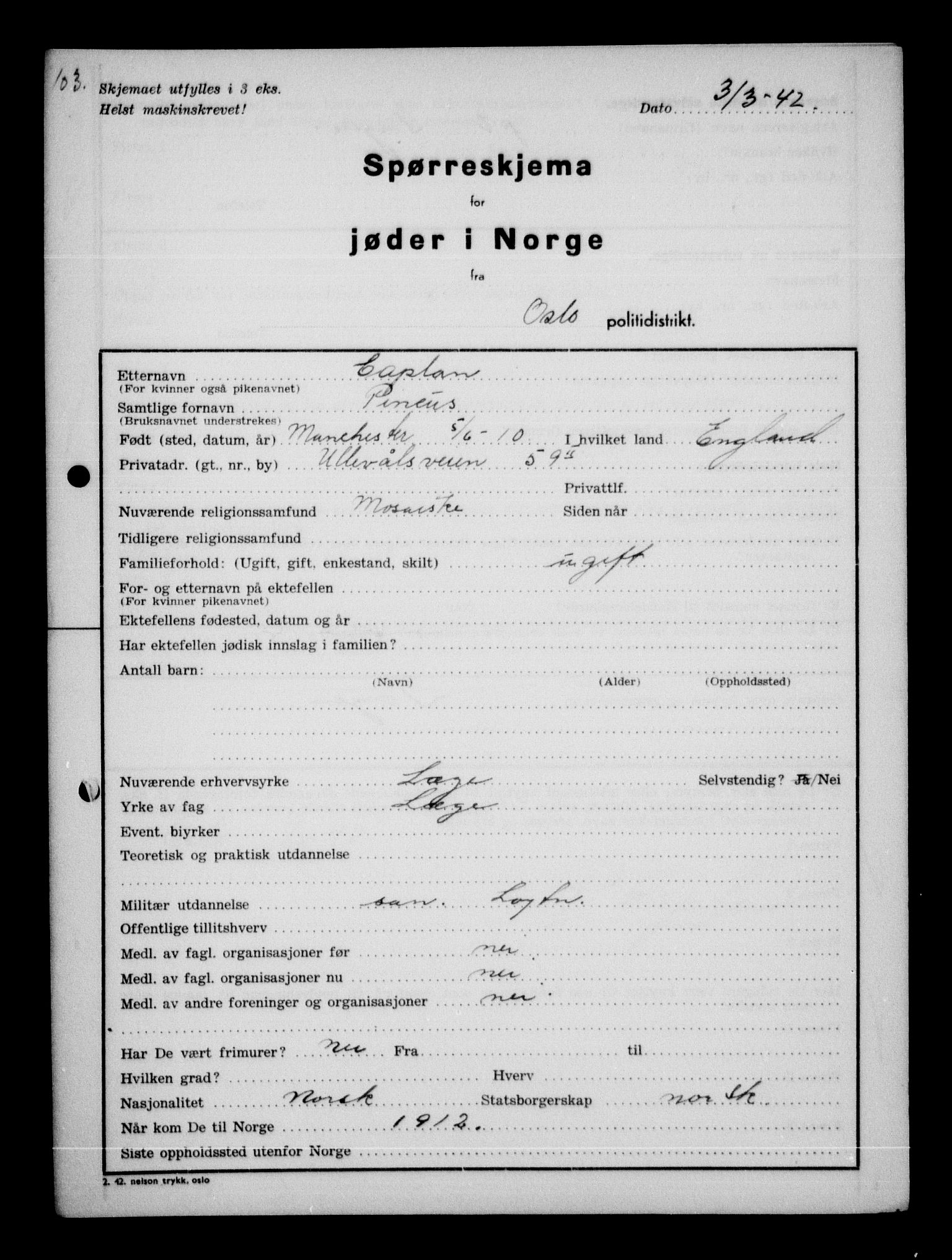 Statspolitiet - Hovedkontoret / Osloavdelingen, AV/RA-S-1329/G/Ga/L0009: Spørreskjema for jøder i Norge, Oslo Alexander-Gutman, 1942, s. 311