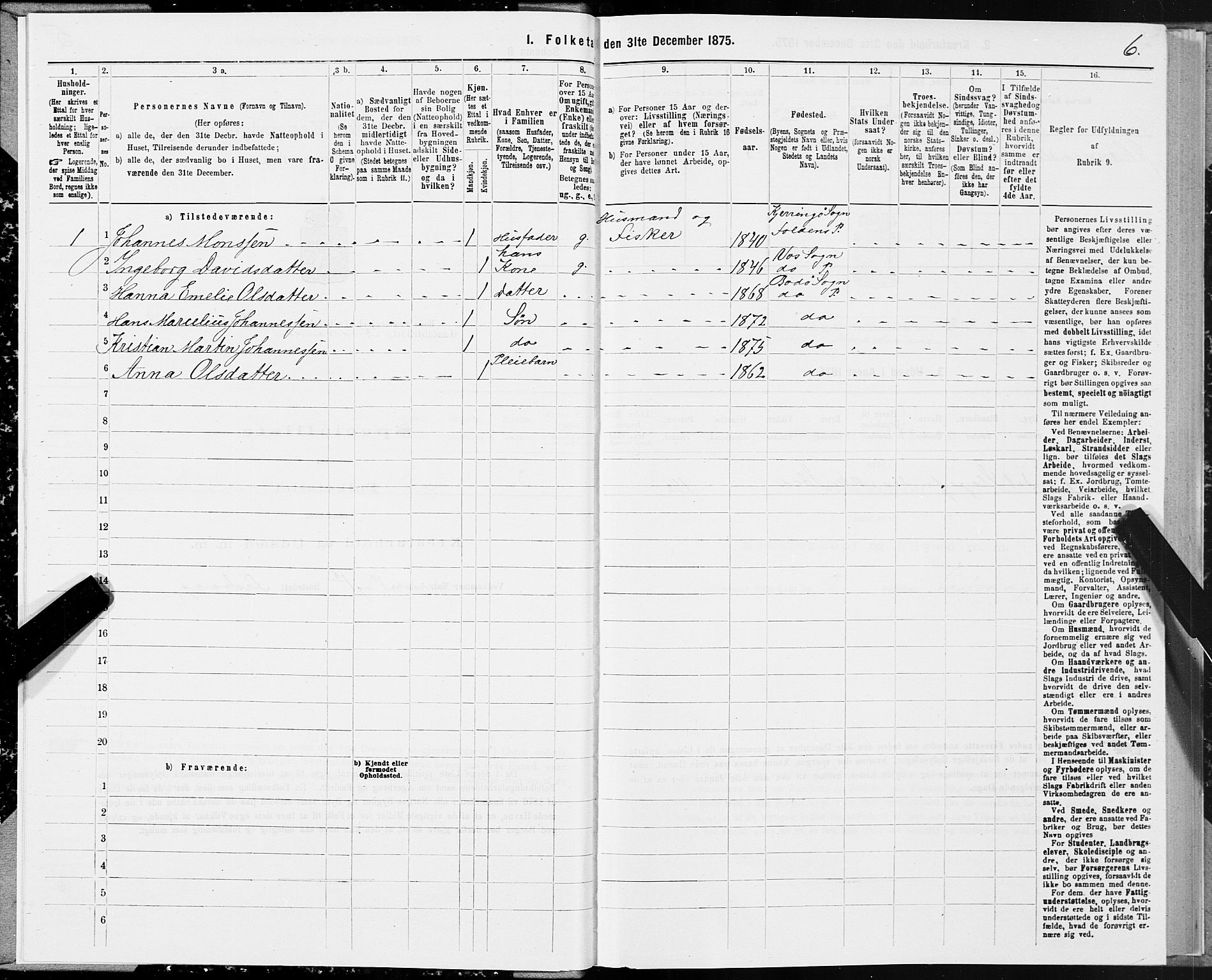 SAT, Folketelling 1875 for 1843L Bodø prestegjeld, Bodø landsokn, 1875, s. 1006