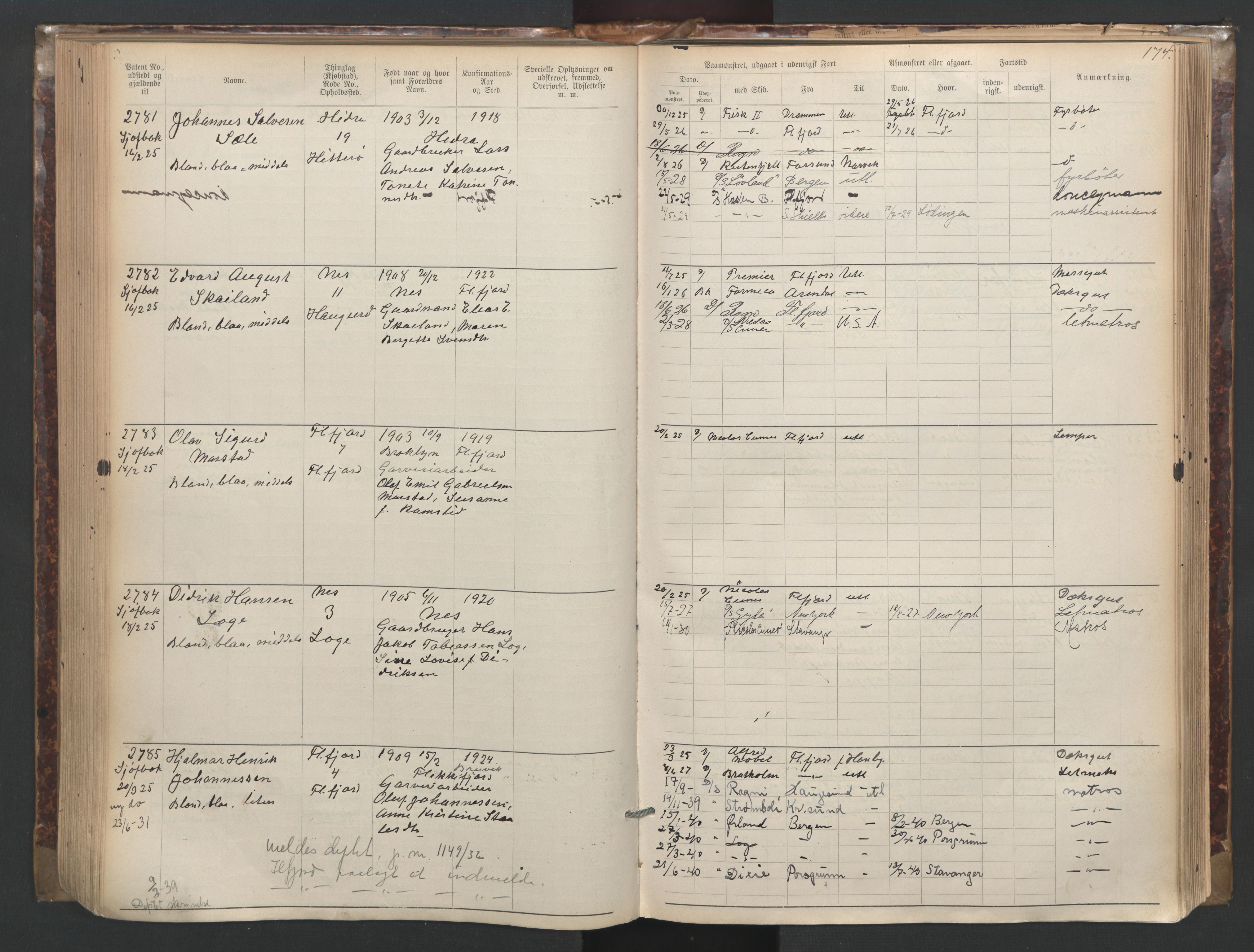 Flekkefjord mønstringskrets, SAK/2031-0018/F/Fa/L0003: Annotasjonsrulle nr 1921-2963 med register, N-3, 1892-1948, s. 206