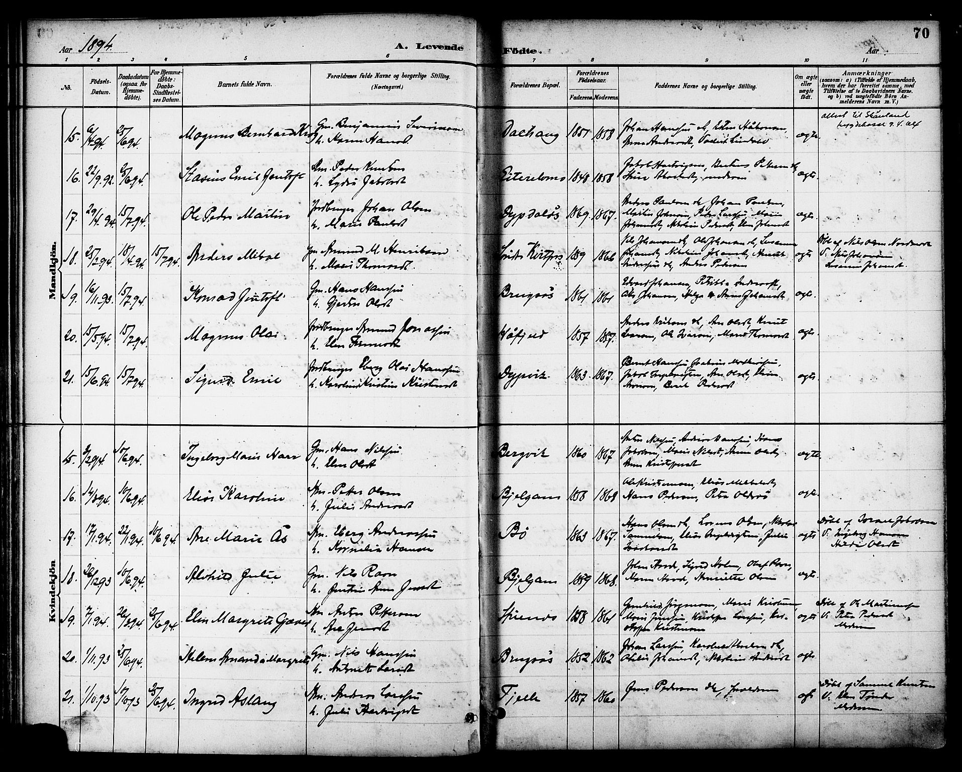 Ministerialprotokoller, klokkerbøker og fødselsregistre - Nordland, AV/SAT-A-1459/863/L0898: Ministerialbok nr. 863A10, 1886-1897, s. 70