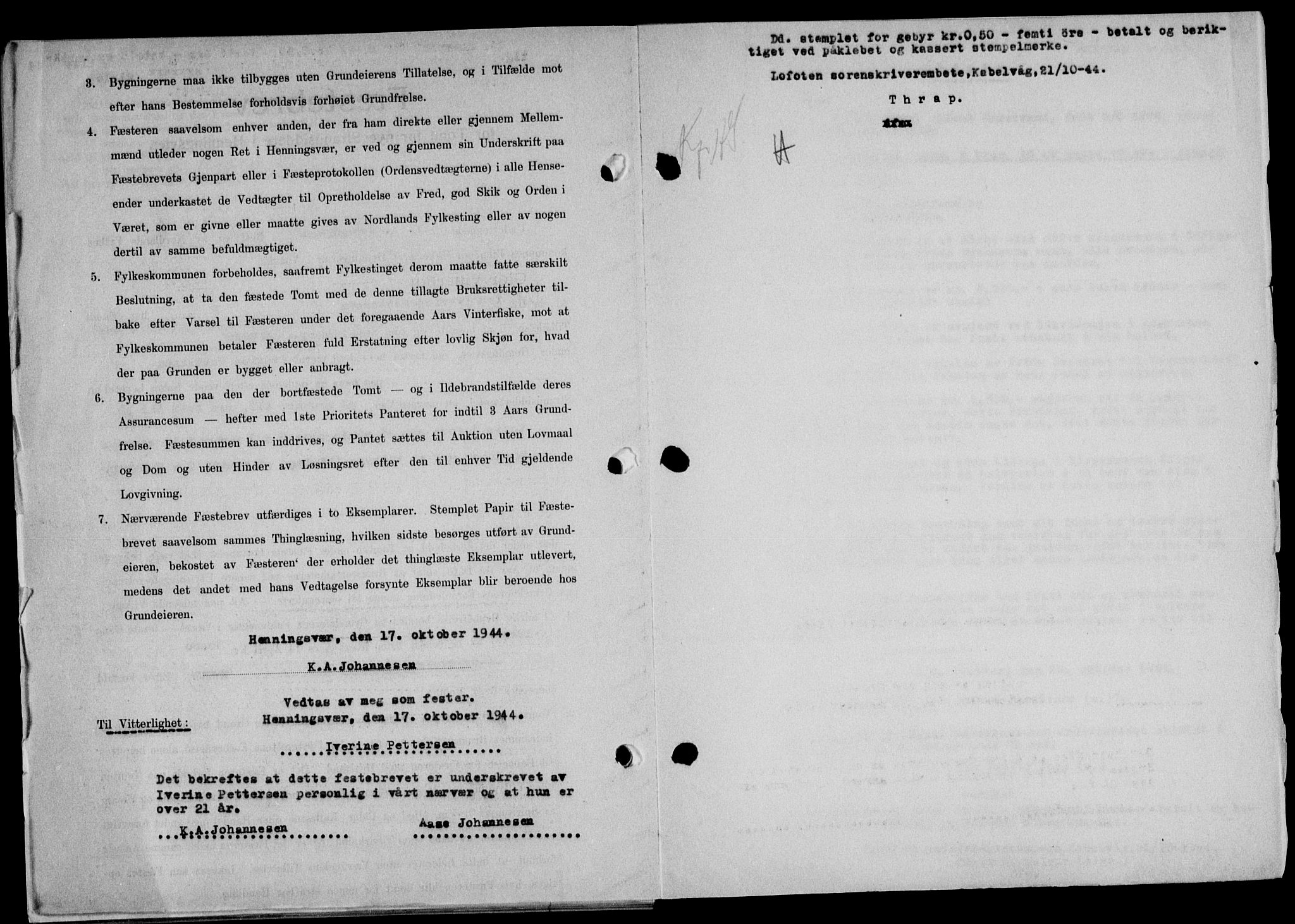 Lofoten sorenskriveri, SAT/A-0017/1/2/2C/L0012a: Pantebok nr. 12a, 1943-1944, Dagboknr: 1144/1944