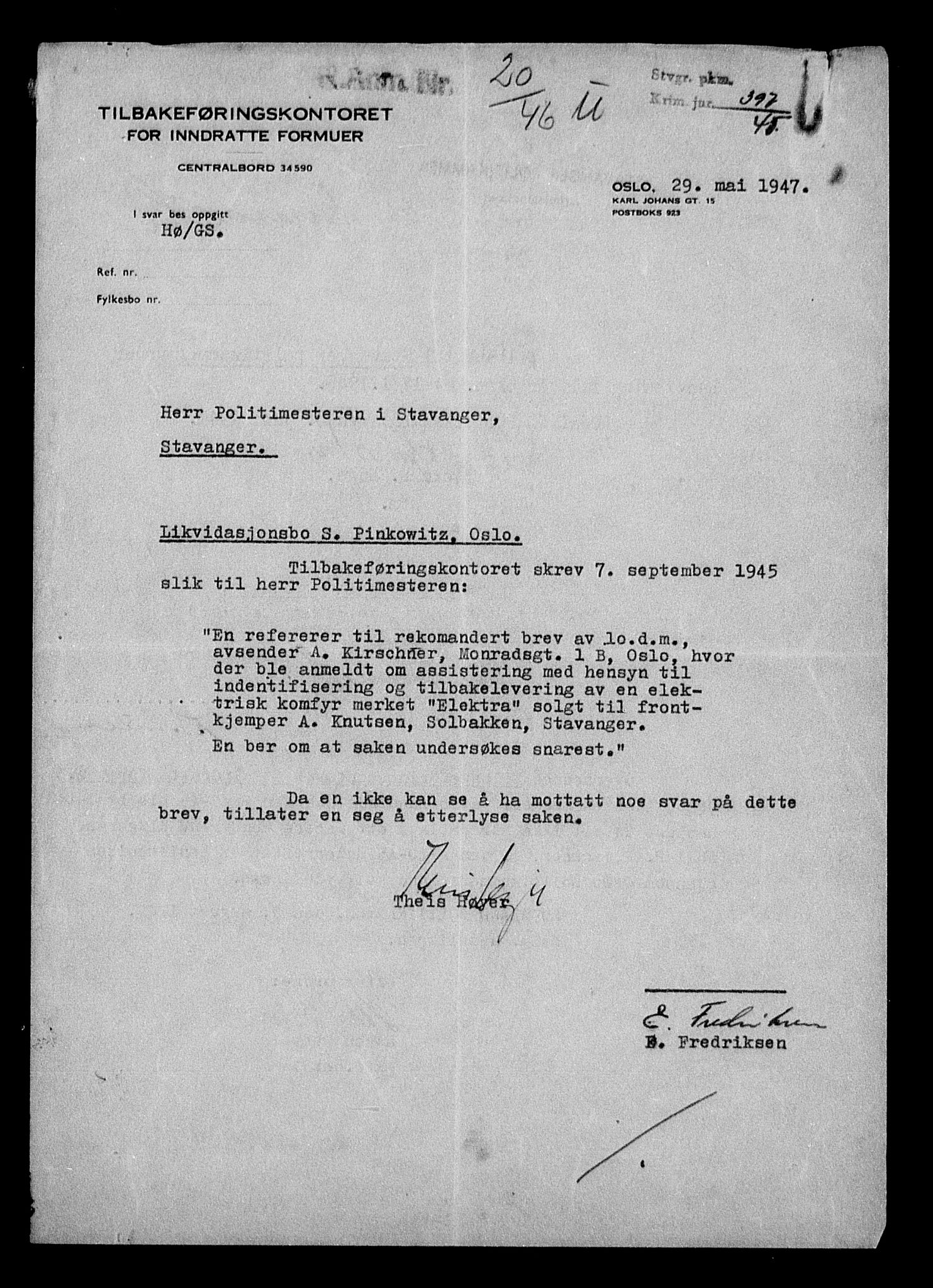 Justisdepartementet, Tilbakeføringskontoret for inndratte formuer, AV/RA-S-1564/H/Hc/Hcc/L0969: --, 1945-1947, s. 255