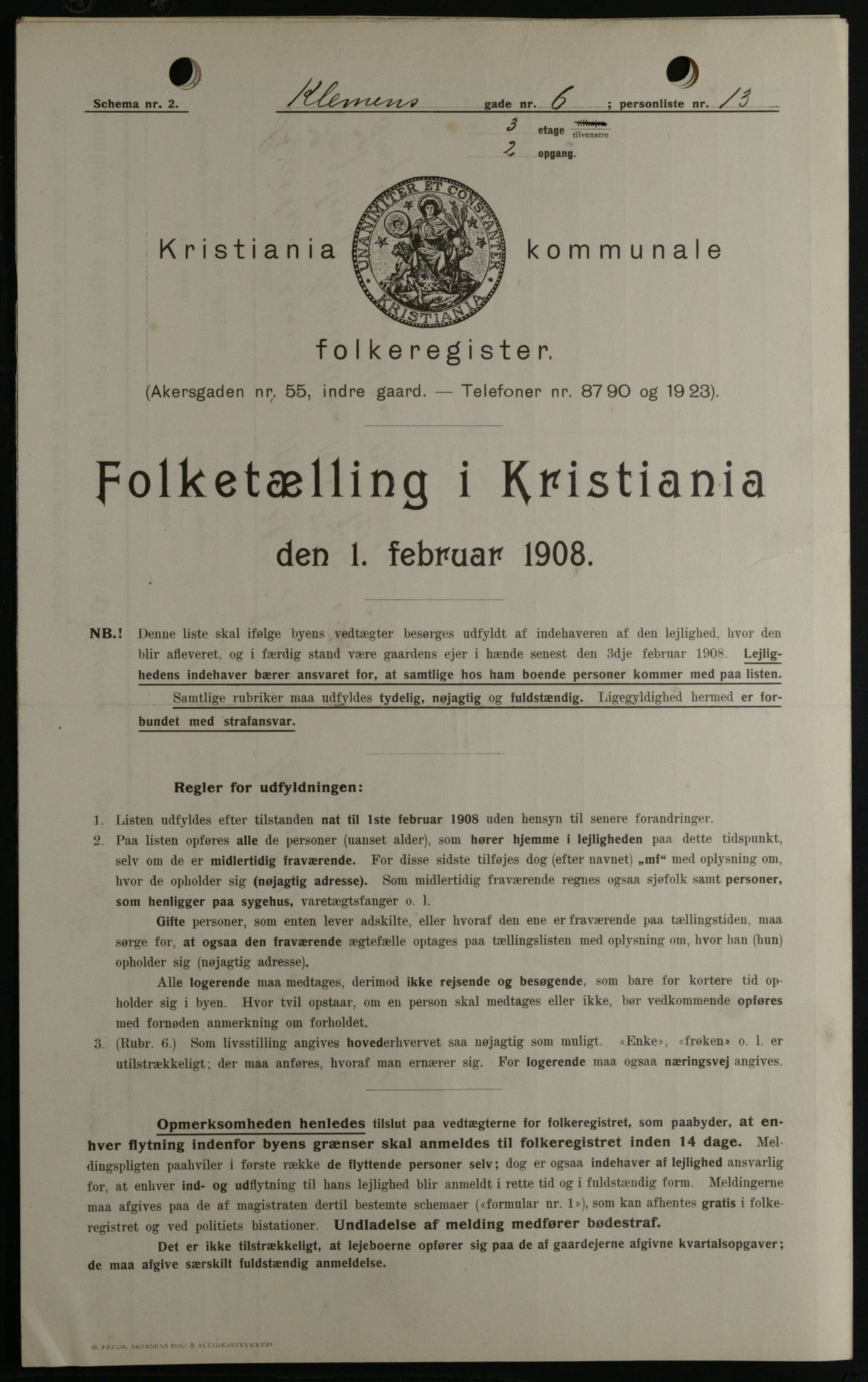 OBA, Kommunal folketelling 1.2.1908 for Kristiania kjøpstad, 1908, s. 12071