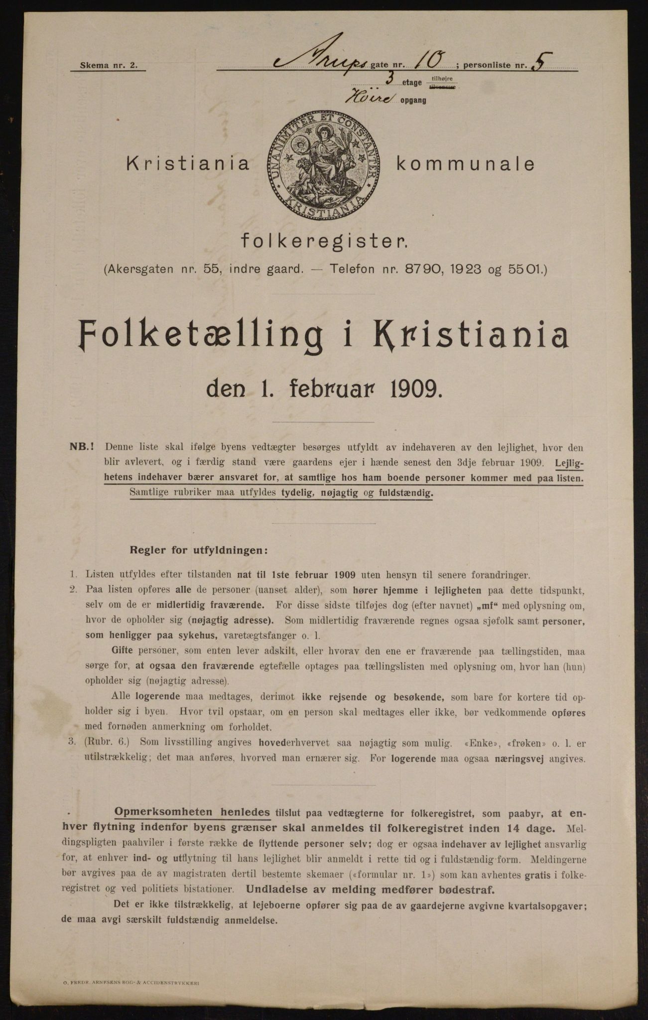 OBA, Kommunal folketelling 1.2.1909 for Kristiania kjøpstad, 1909, s. 2108