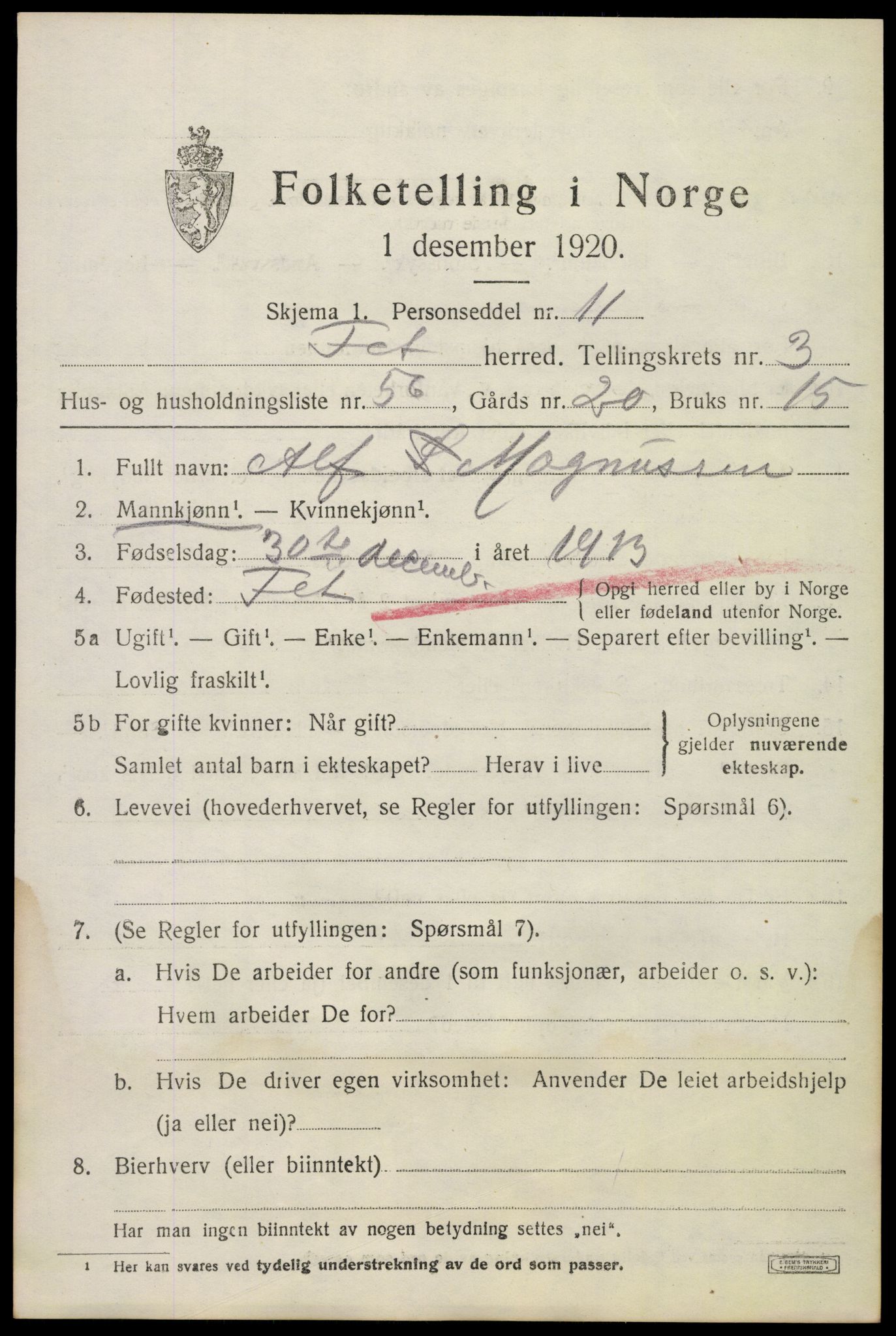 SAO, Folketelling 1920 for 0227 Fet herred, 1920, s. 4526