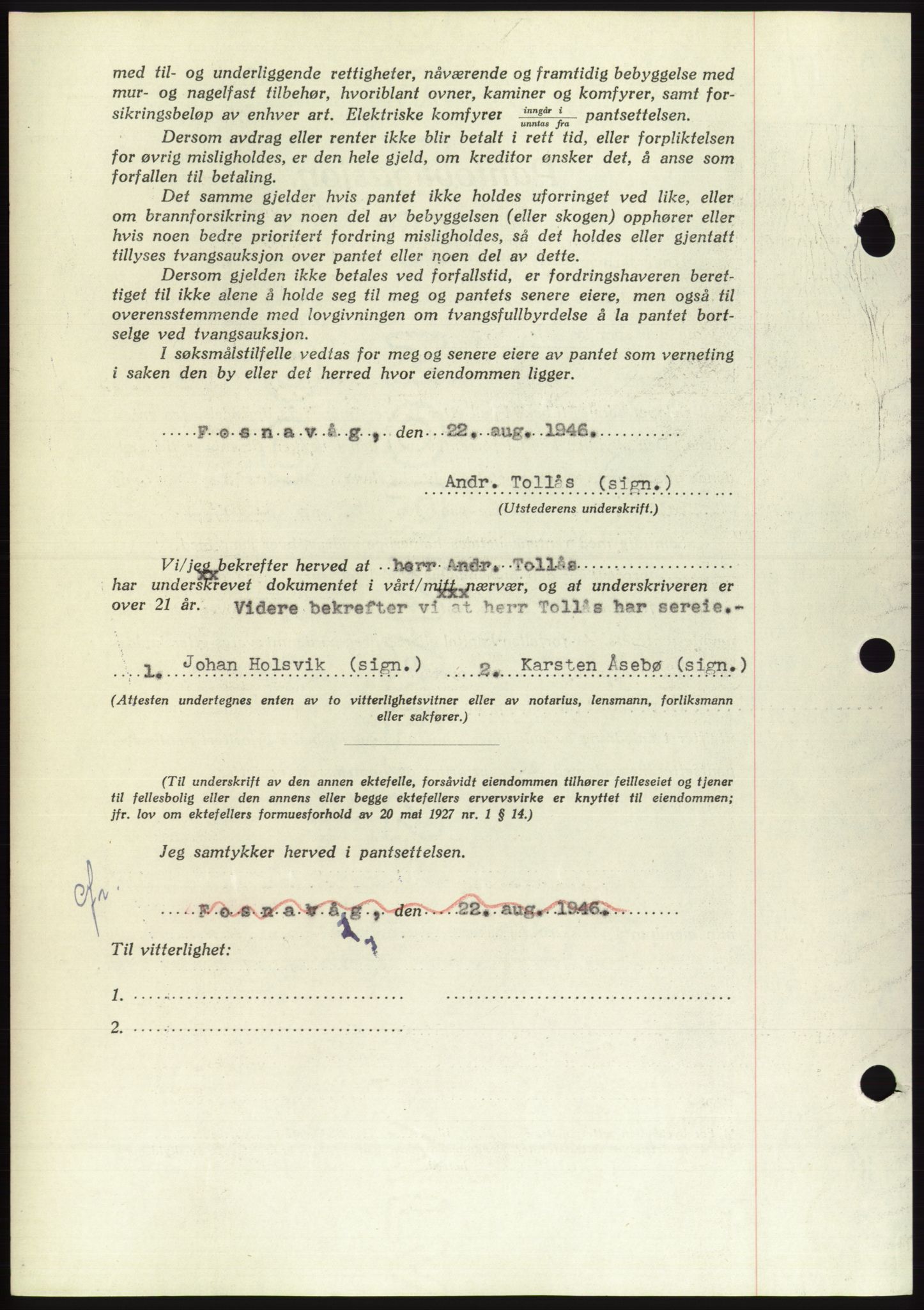 Søre Sunnmøre sorenskriveri, AV/SAT-A-4122/1/2/2C/L0114: Pantebok nr. 1-2B, 1943-1947, Dagboknr: 1113/1946