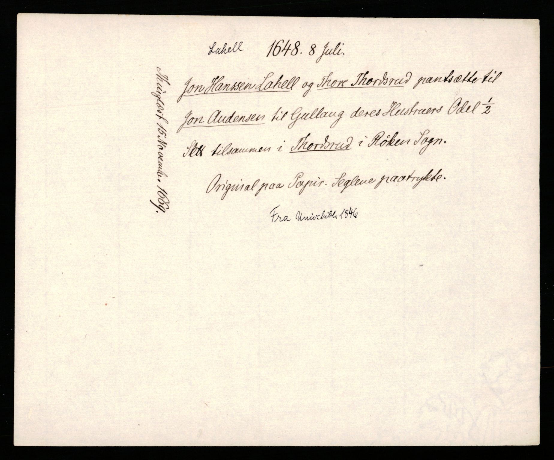 Riksarkivets diplomsamling, AV/RA-EA-5965/F35/F35b/L0009: Riksarkivets diplomer, seddelregister, 1647-1655, s. 107