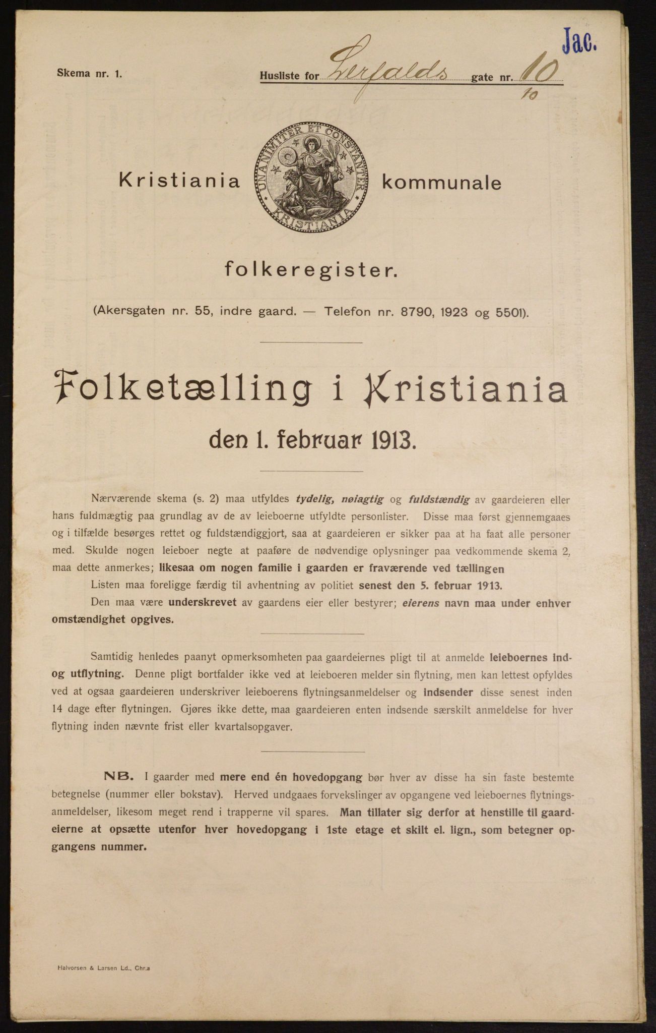 OBA, Kommunal folketelling 1.2.1913 for Kristiania, 1913, s. 57002