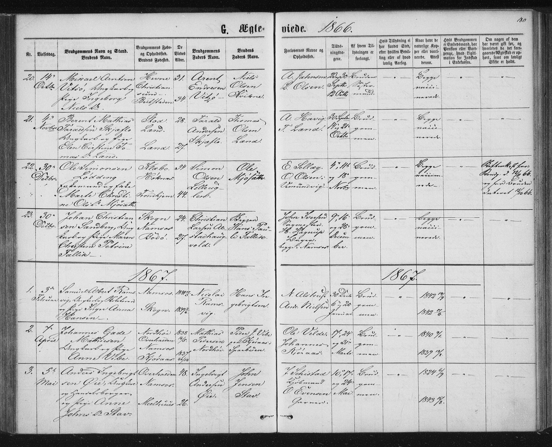 Ministerialprotokoller, klokkerbøker og fødselsregistre - Nord-Trøndelag, AV/SAT-A-1458/768/L0570: Ministerialbok nr. 768A05, 1865-1874, s. 180