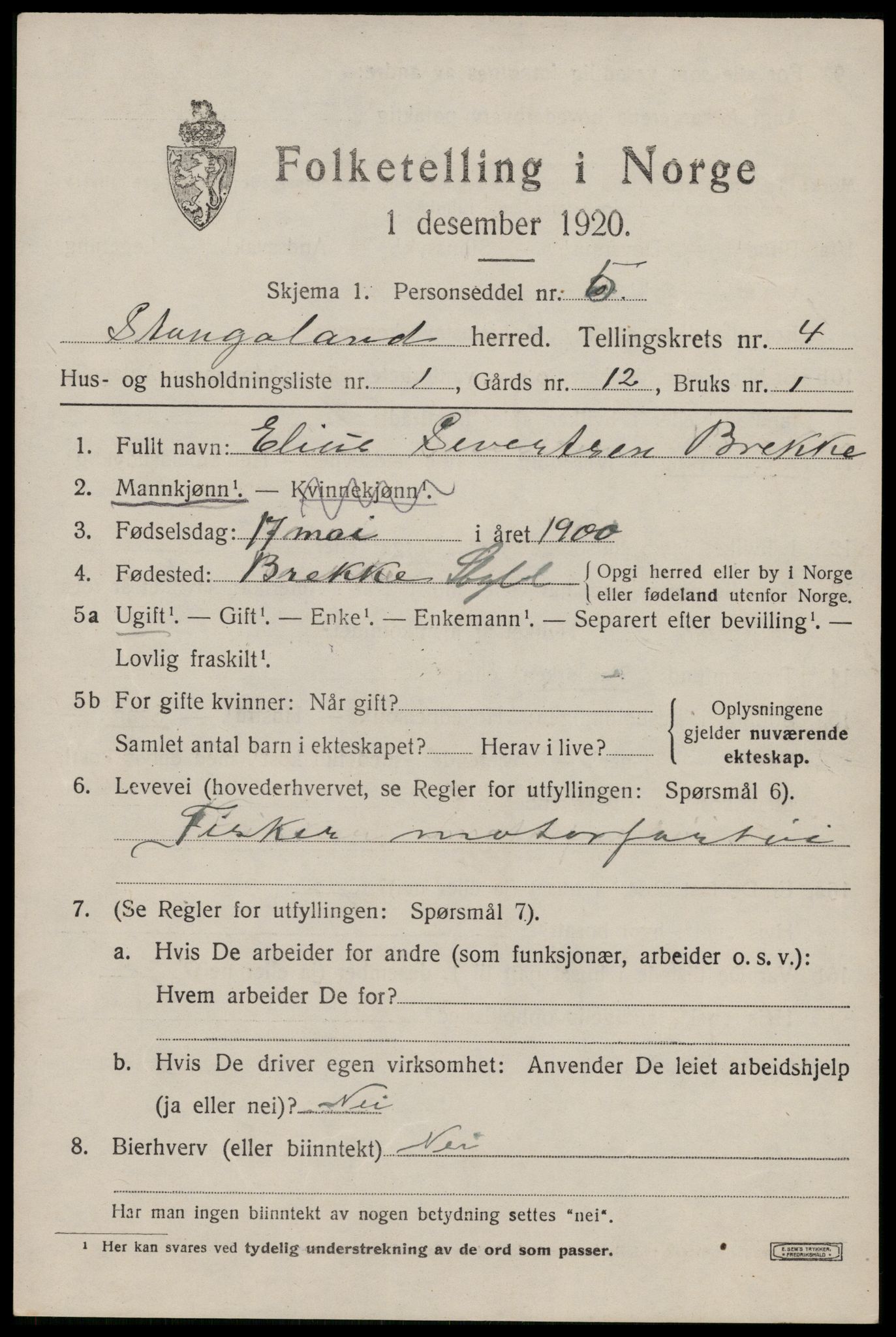SAST, Folketelling 1920 for 1148 Stangaland herred, 1920, s. 2849
