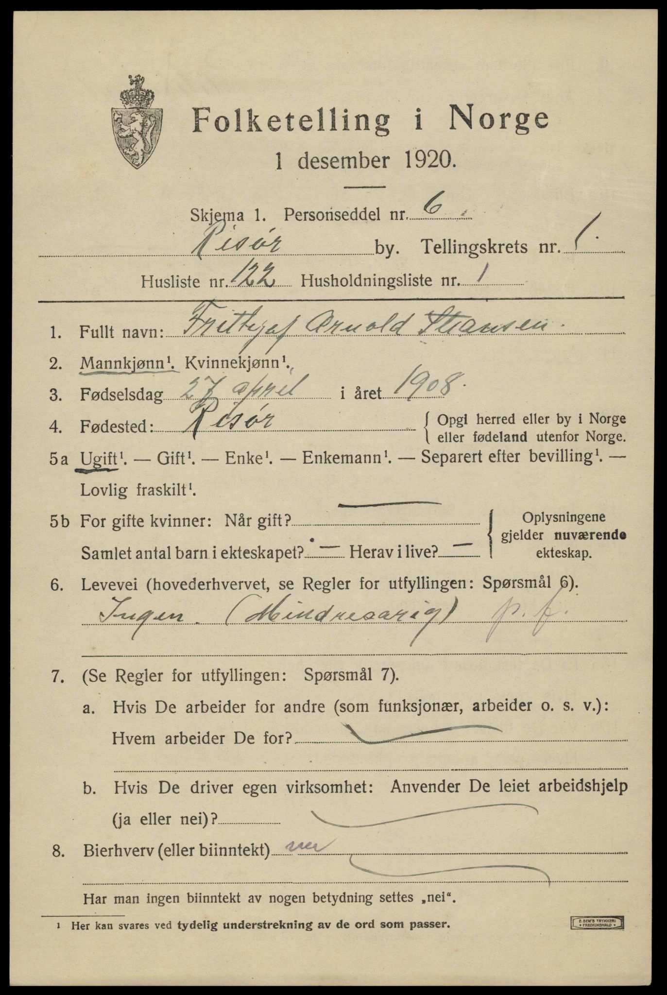 SAK, Folketelling 1920 for 0901 Risør kjøpstad, 1920, s. 4273