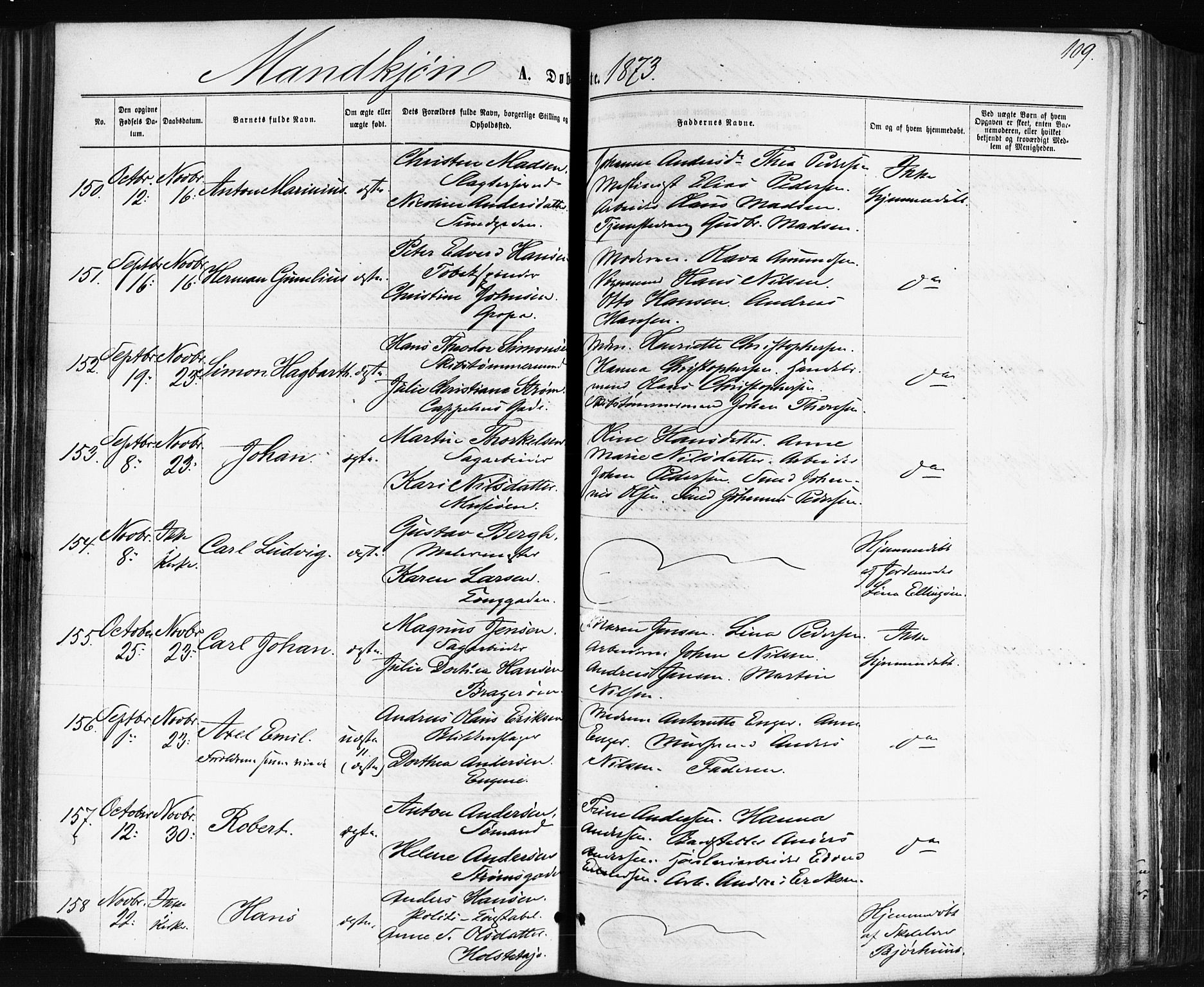Bragernes kirkebøker, SAKO/A-6/F/Fb/L0004: Ministerialbok nr. II 4, 1869-1875, s. 109