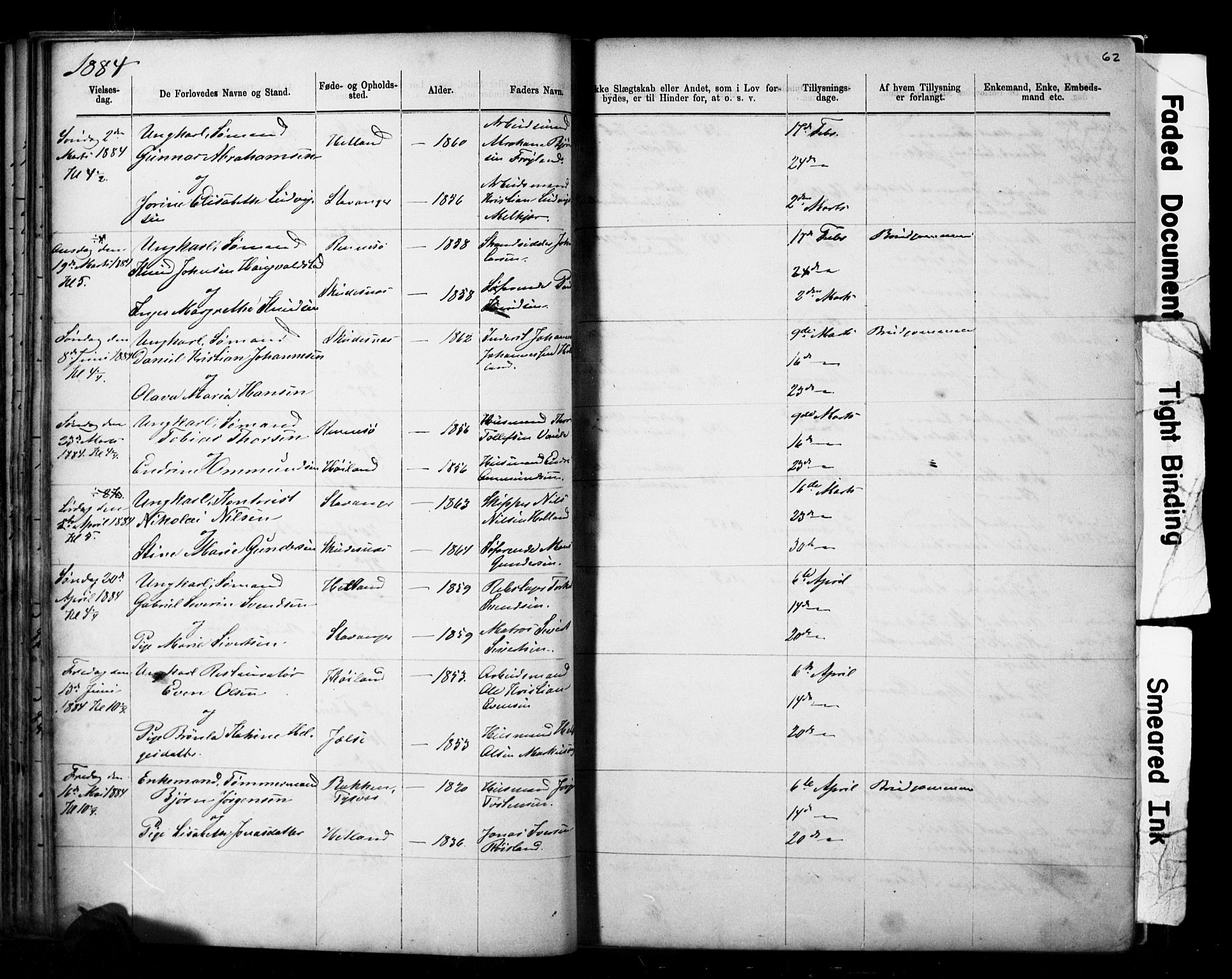 Domkirken sokneprestkontor, AV/SAST-A-101812/001/30/30BB/L0014: Klokkerbok nr. B 14, 1875-1902, s. 62