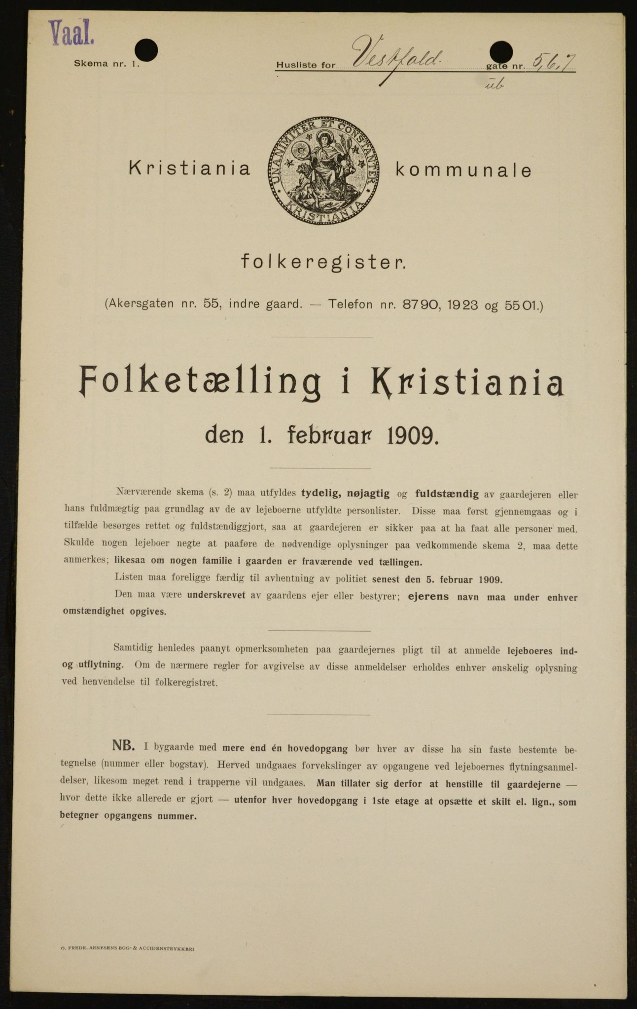 OBA, Kommunal folketelling 1.2.1909 for Kristiania kjøpstad, 1909, s. 111068