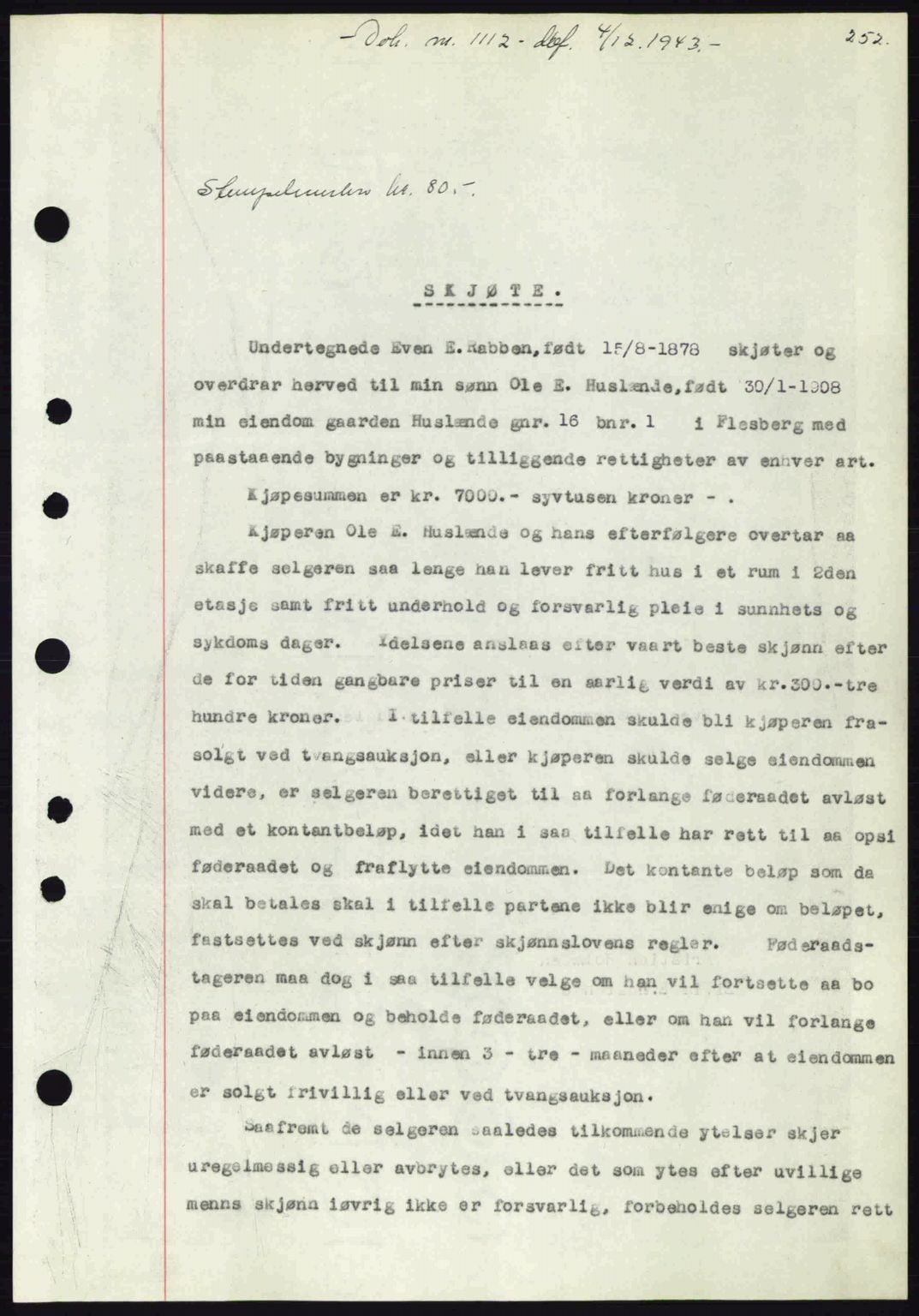 Numedal og Sandsvær sorenskriveri, SAKO/A-128/G/Ga/Gaa/L0055: Pantebok nr. A7, 1943-1944, Dagboknr: 1112/1943
