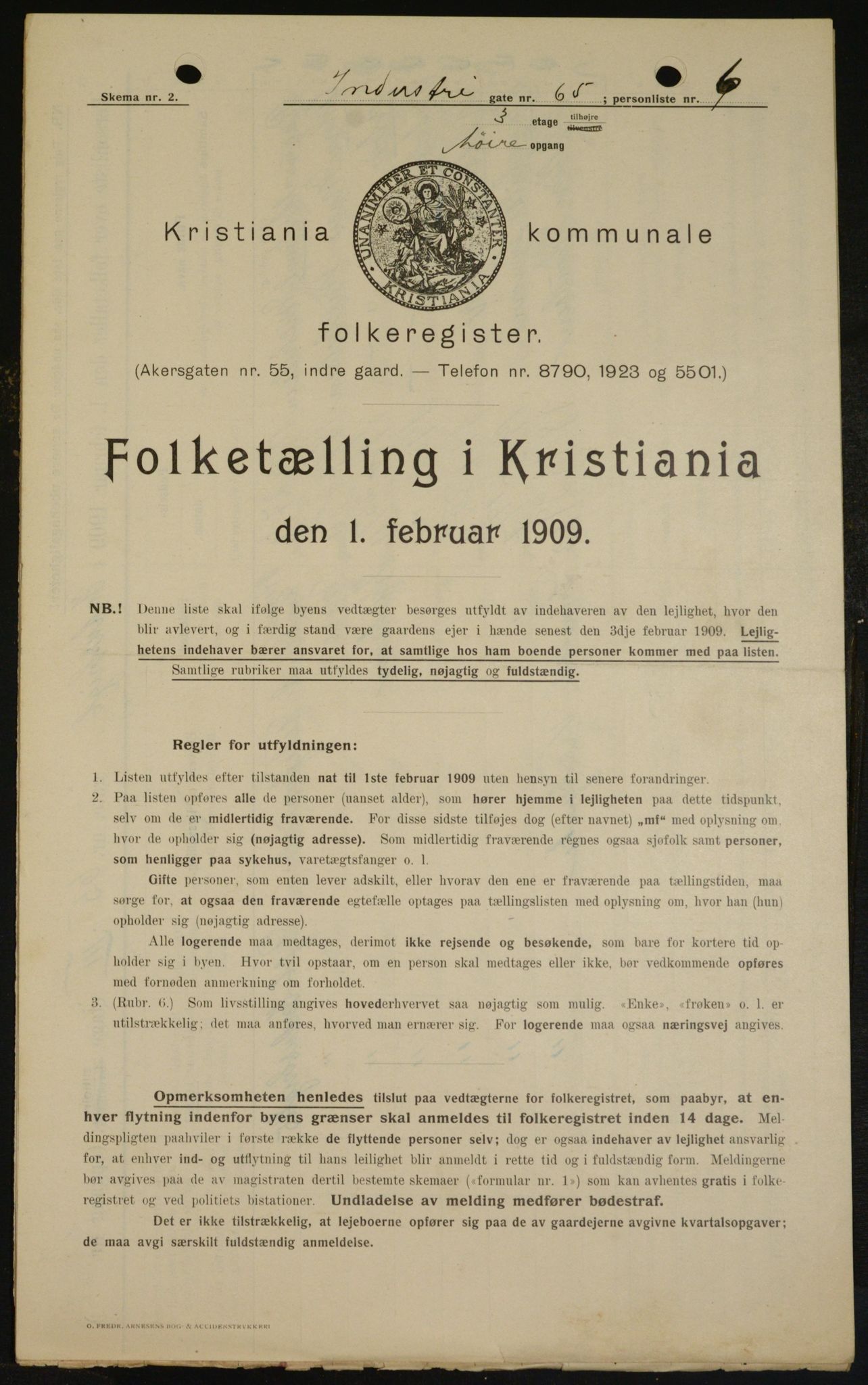 OBA, Kommunal folketelling 1.2.1909 for Kristiania kjøpstad, 1909, s. 39935