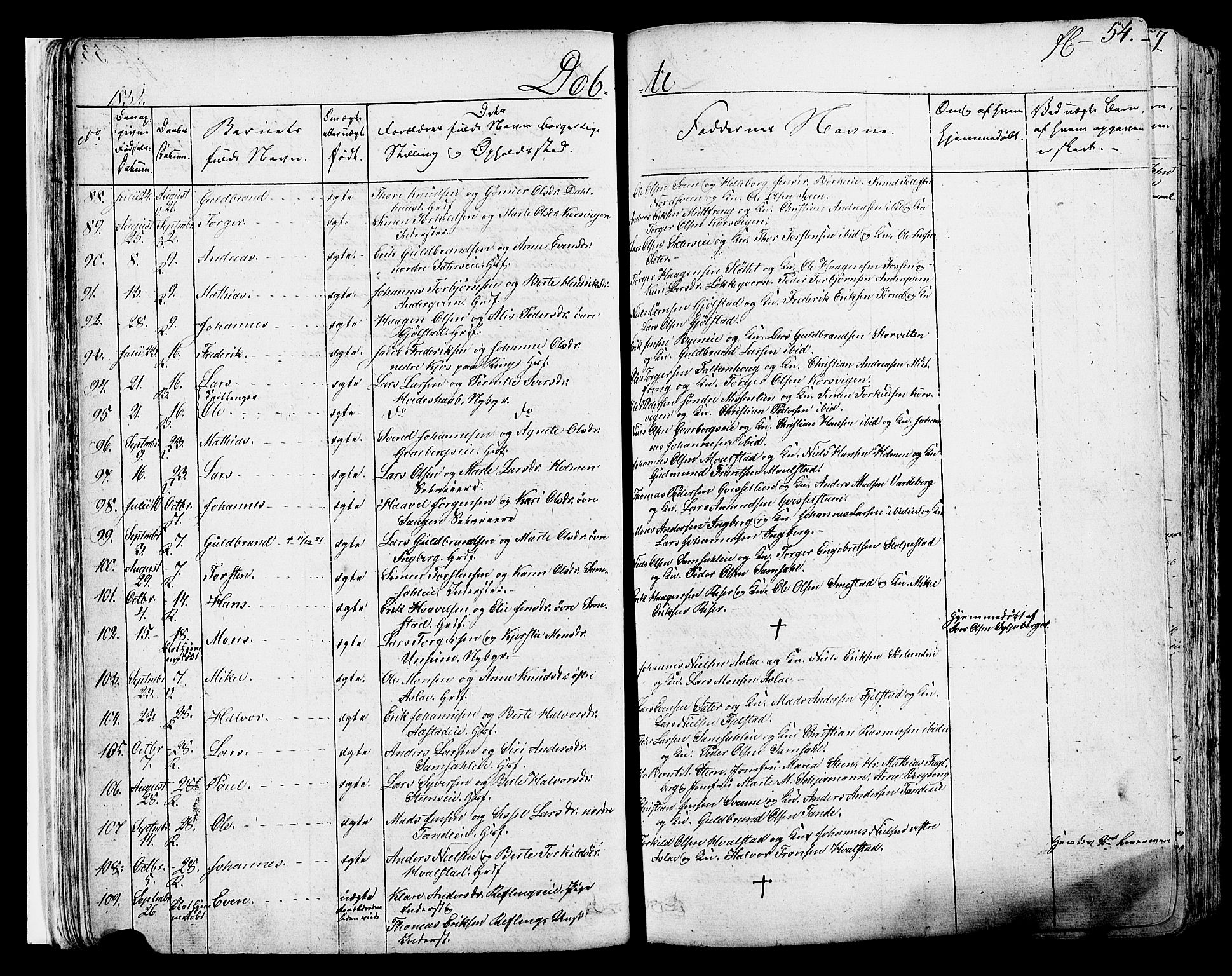 Ringsaker prestekontor, AV/SAH-PREST-014/K/Ka/L0007: Ministerialbok nr. 7A, 1826-1837, s. 54