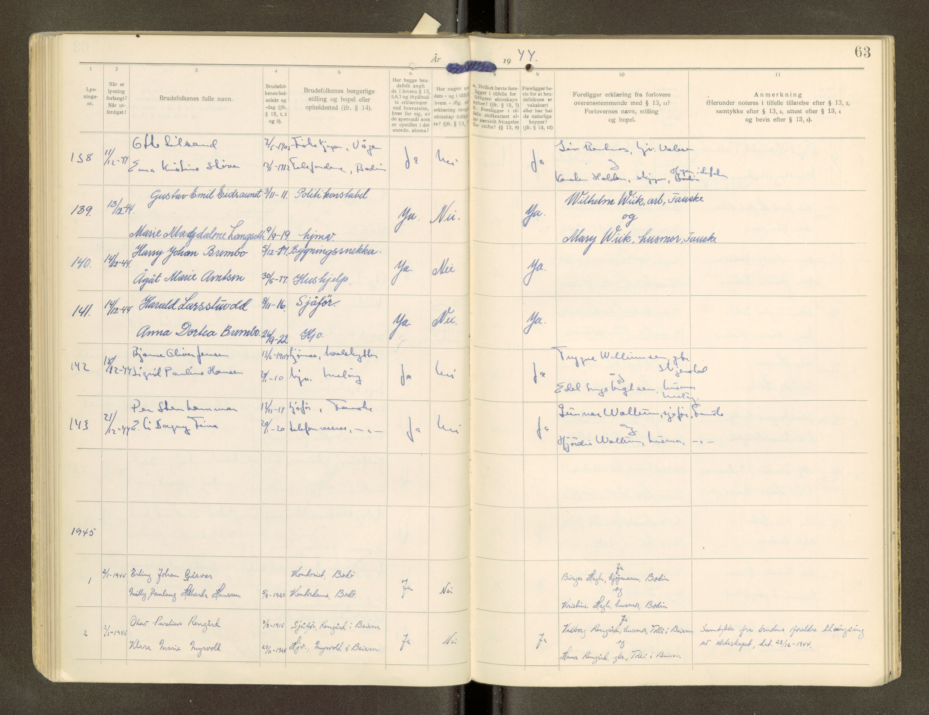 Salten sorenskriveri, AV/SAT-A-4578/1/6/6D/L0011: Lysingsbok, 1921-1958, s. 63