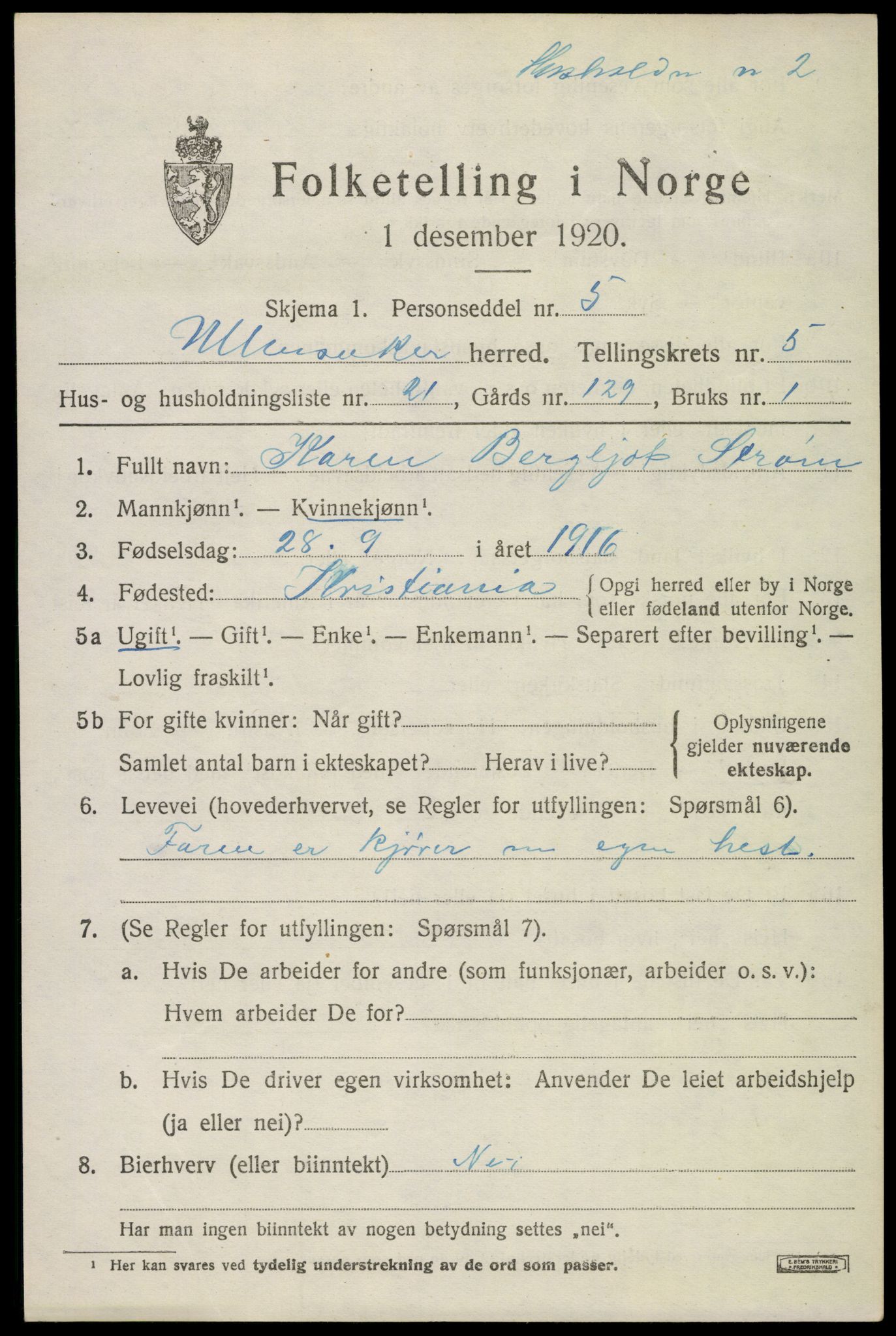SAO, Folketelling 1920 for 0235 Ullensaker herred, 1920, s. 9297