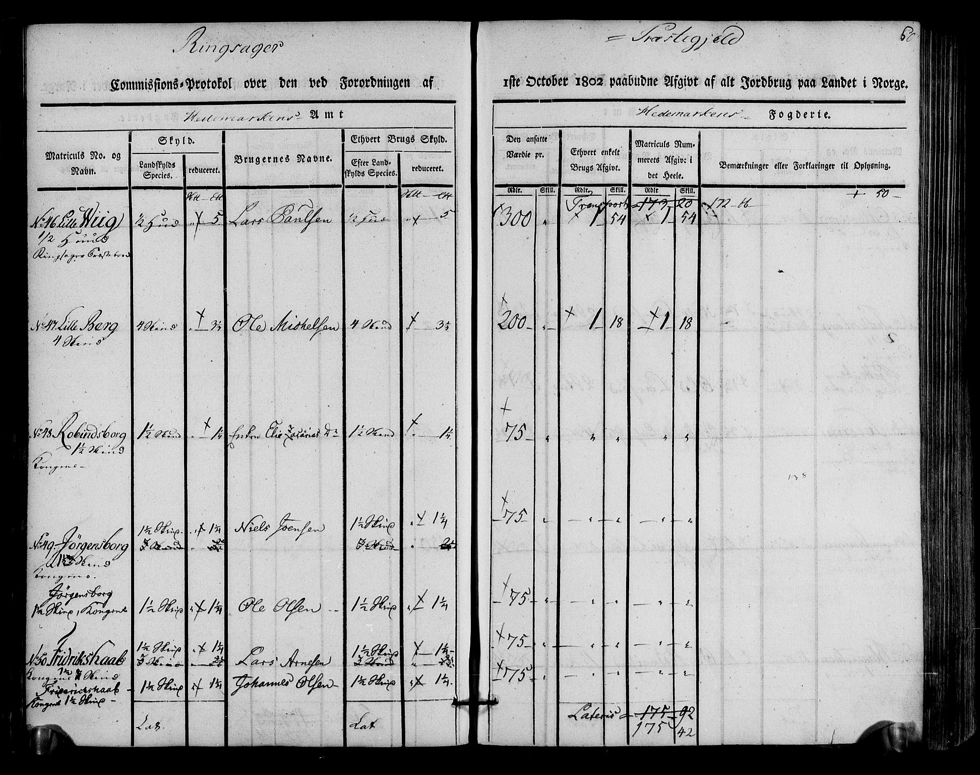 Rentekammeret inntil 1814, Realistisk ordnet avdeling, AV/RA-EA-4070/N/Ne/Nea/L0033: Hedmark fogderi. Kommisjonsprotokoll, 1803, s. 61