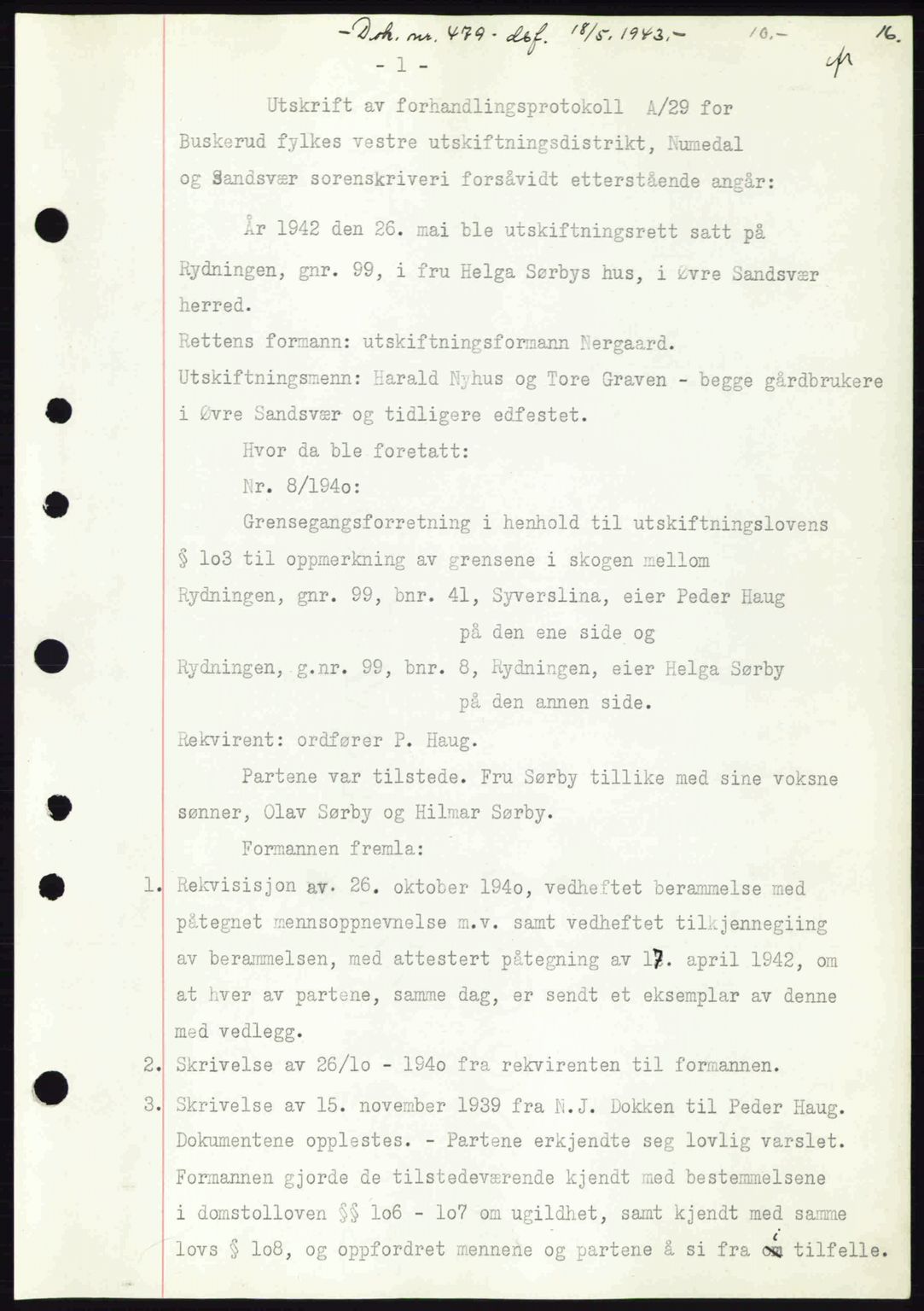 Numedal og Sandsvær sorenskriveri, SAKO/A-128/G/Ga/Gaa/L0055: Pantebok nr. A7, 1943-1944, Dagboknr: 479/1943