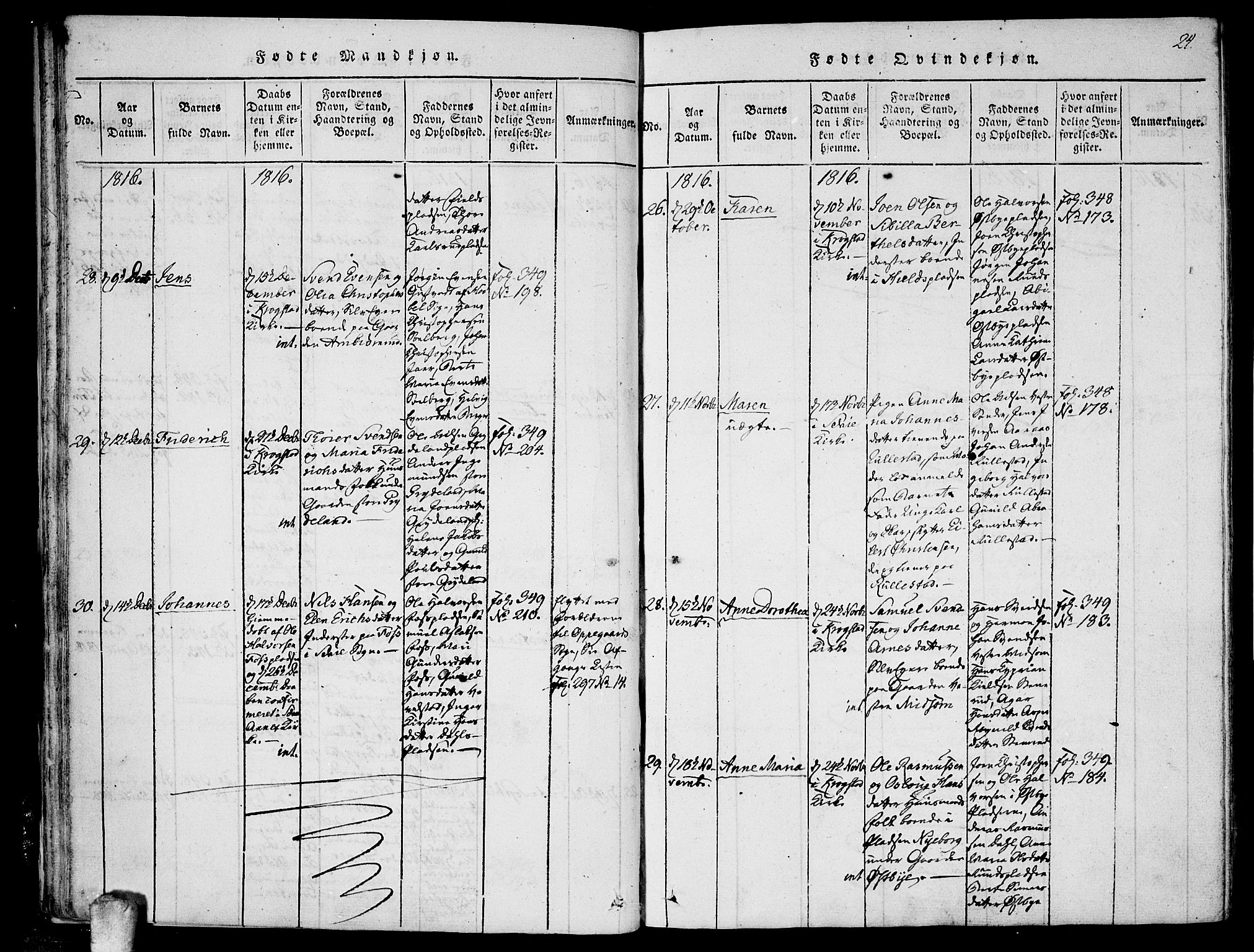 Kråkstad prestekontor Kirkebøker, AV/SAO-A-10125a/F/Fa/L0003: Ministerialbok nr. I 3, 1813-1824, s. 24