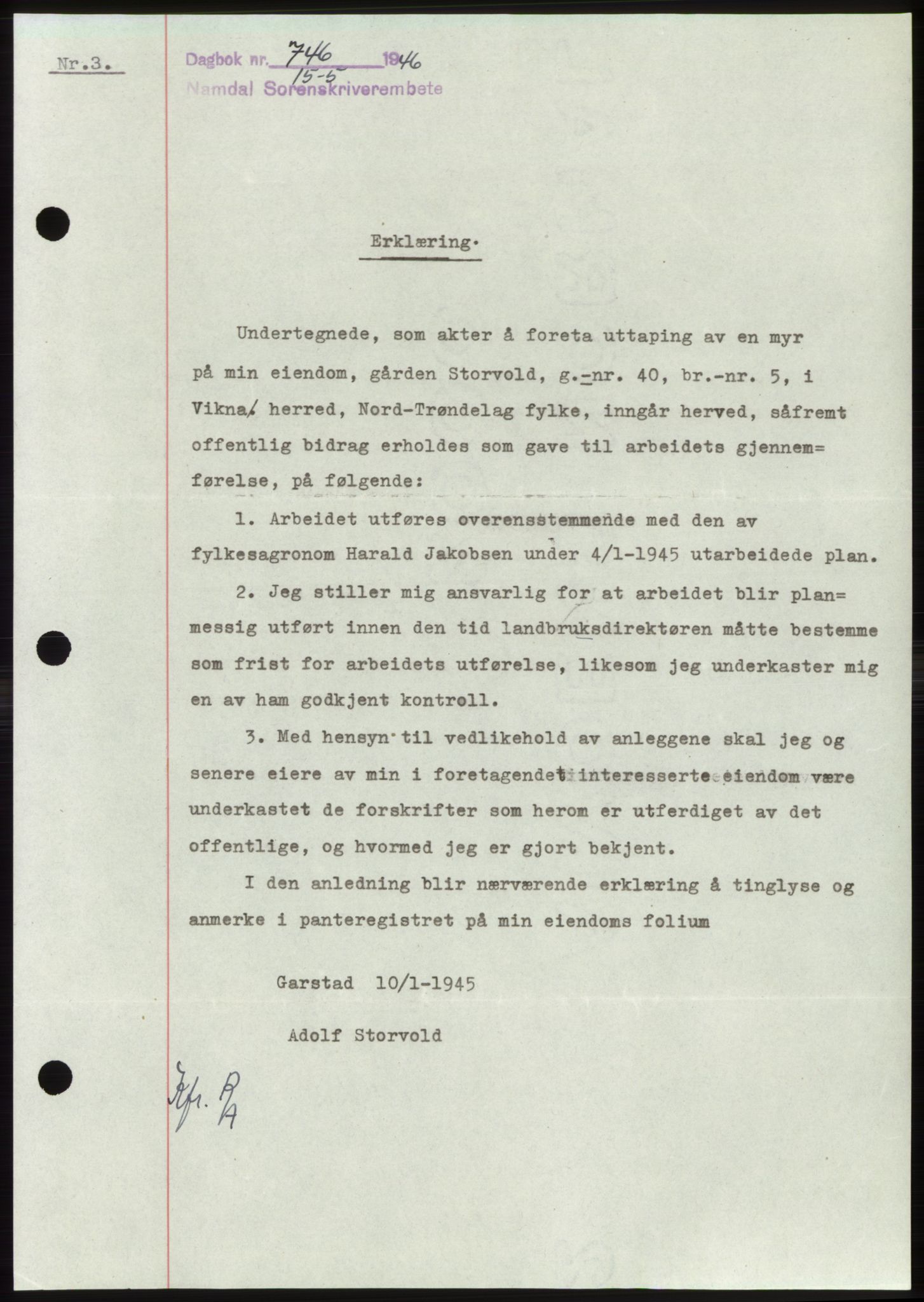 Namdal sorenskriveri, SAT/A-4133/1/2/2C: Pantebok nr. -, 1946-1946, Dagboknr: 746/1946