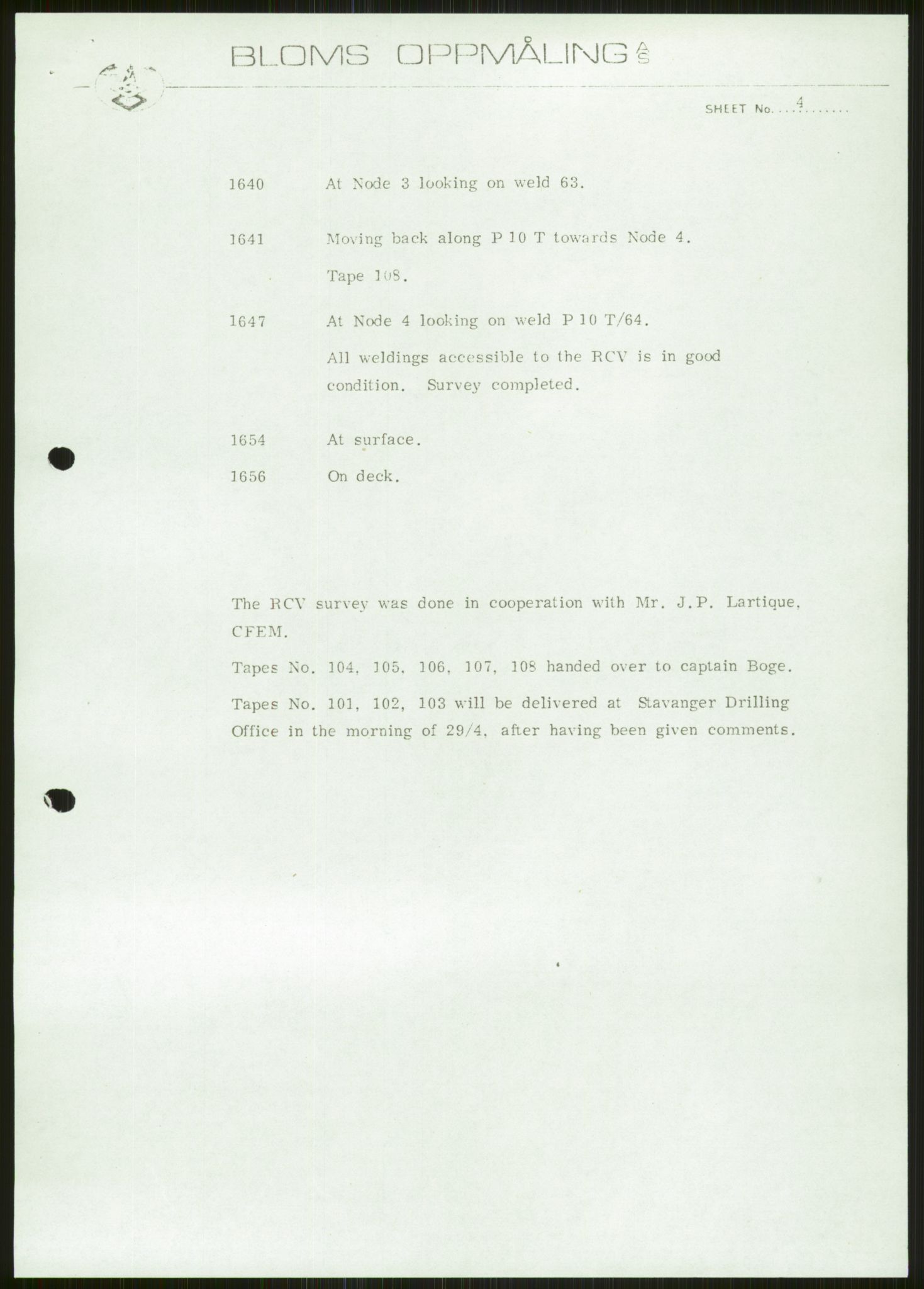 Justisdepartementet, Granskningskommisjonen ved Alexander Kielland-ulykken 27.3.1980, AV/RA-S-1165/D/L0006: A Alexander L. Kielland (Doku.liste + A3-A6, A11-A13, A18-A20-A21, A23, A31 av 31)/Dykkerjournaler, 1980-1981, s. 165