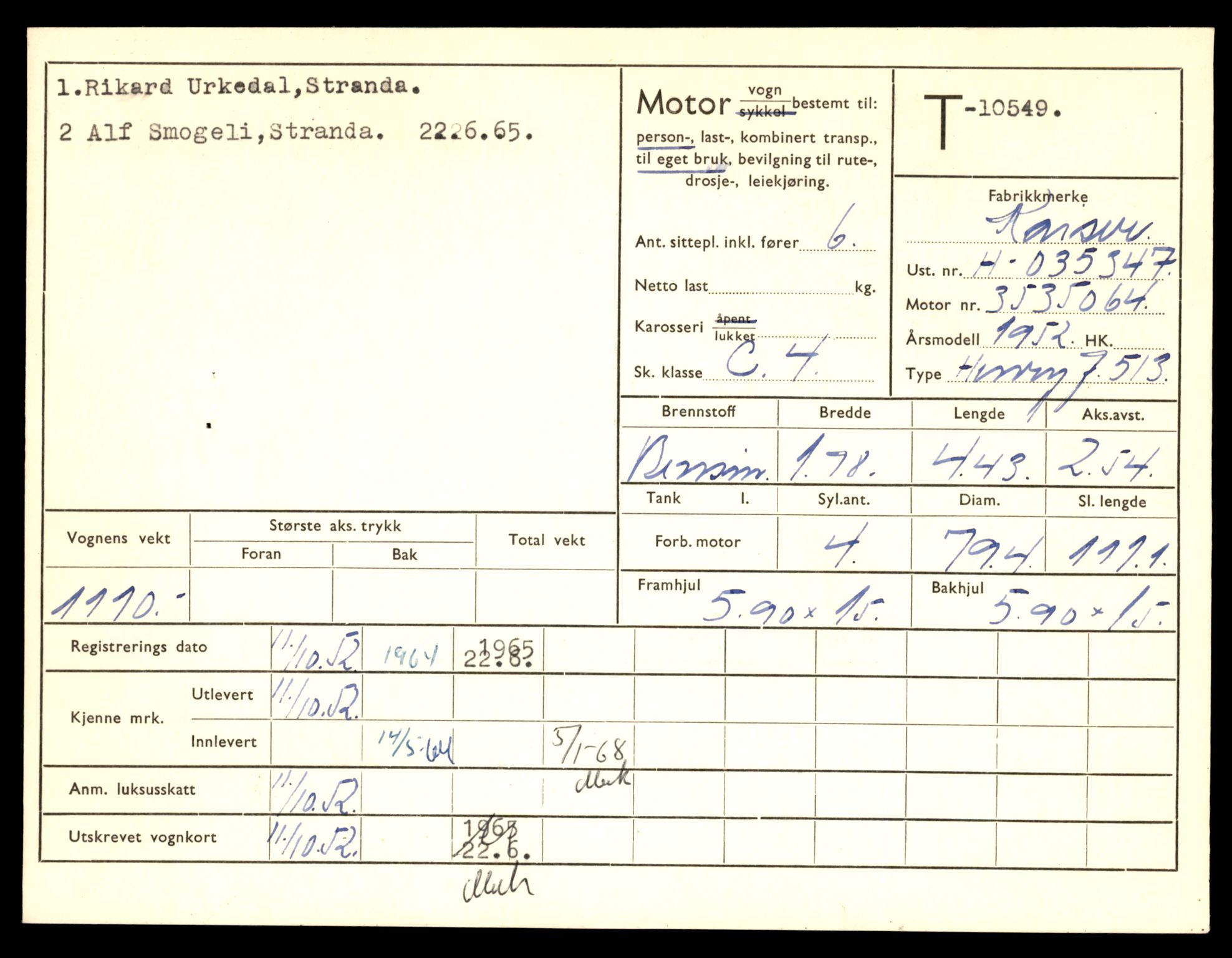 Møre og Romsdal vegkontor - Ålesund trafikkstasjon, SAT/A-4099/F/Fe/L0021: Registreringskort for kjøretøy T 10471 - T 10583, 1927-1998, s. 2201