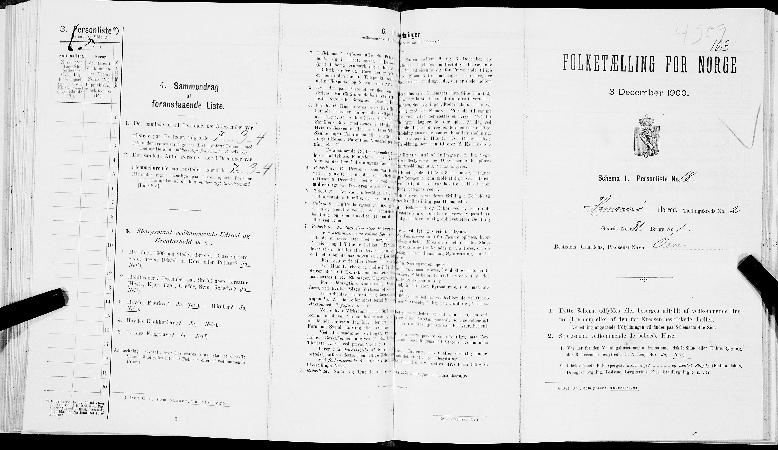 SAT, Folketelling 1900 for 1849 Hamarøy herred, 1900, s. 180