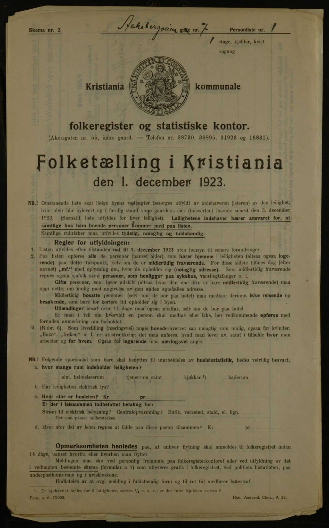 OBA, Kommunal folketelling 1.12.1923 for Kristiania, 1923, s. 143454