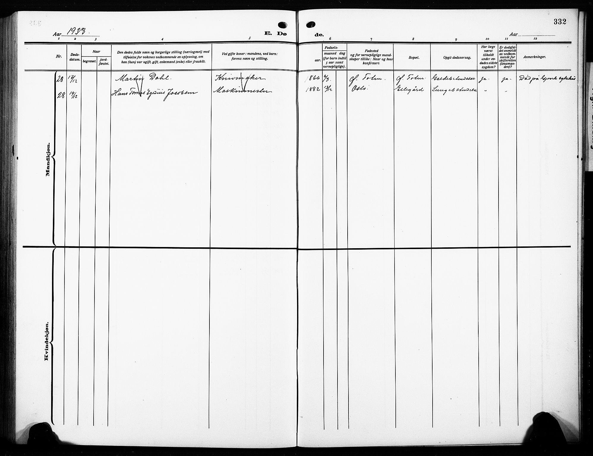 Østre Toten prestekontor, SAH/PREST-104/H/Ha/Hab/L0010: Klokkerbok nr. 10, 1912-1933, s. 332