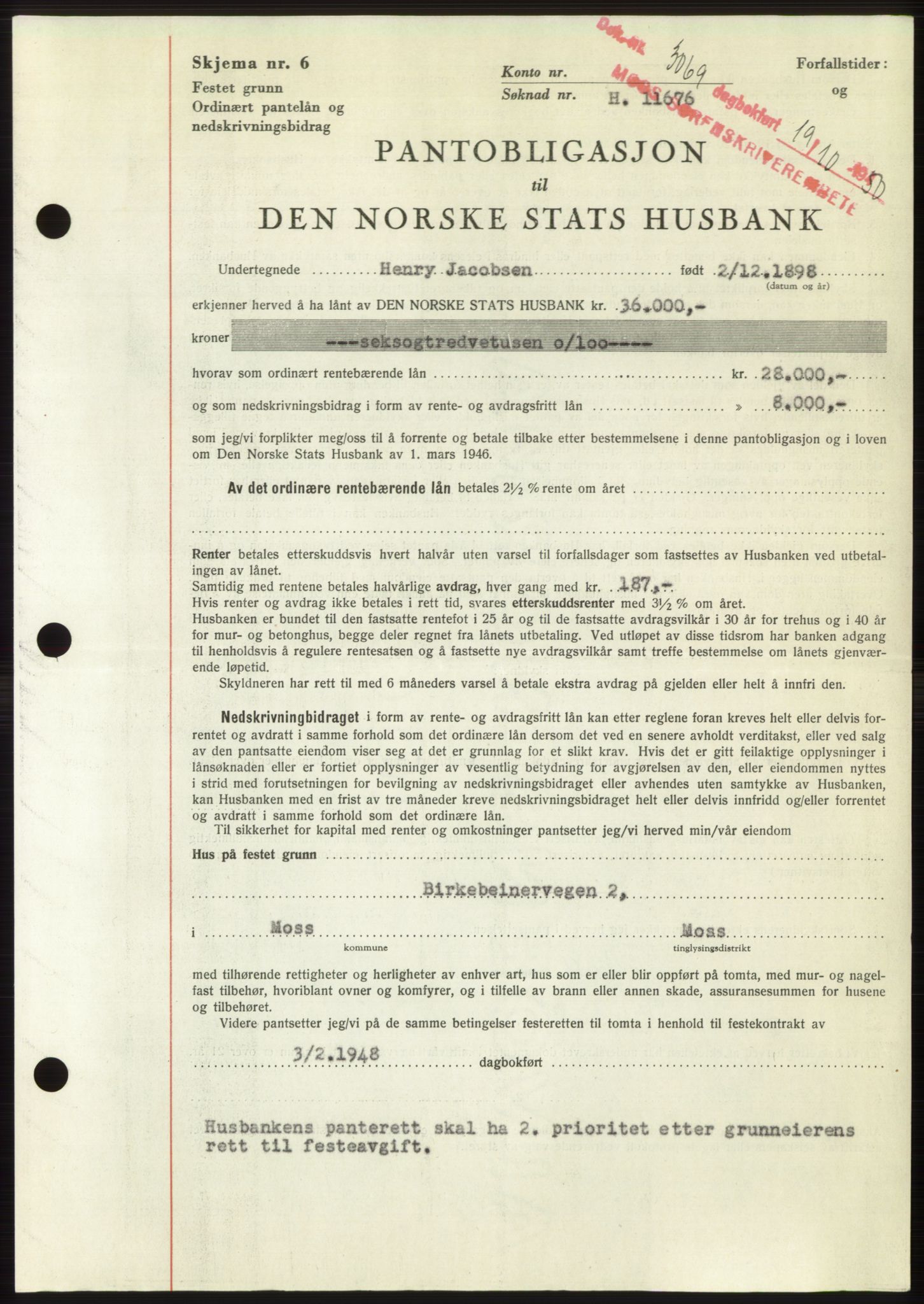 Moss sorenskriveri, SAO/A-10168: Pantebok nr. B25, 1950-1950, Dagboknr: 3069/1950