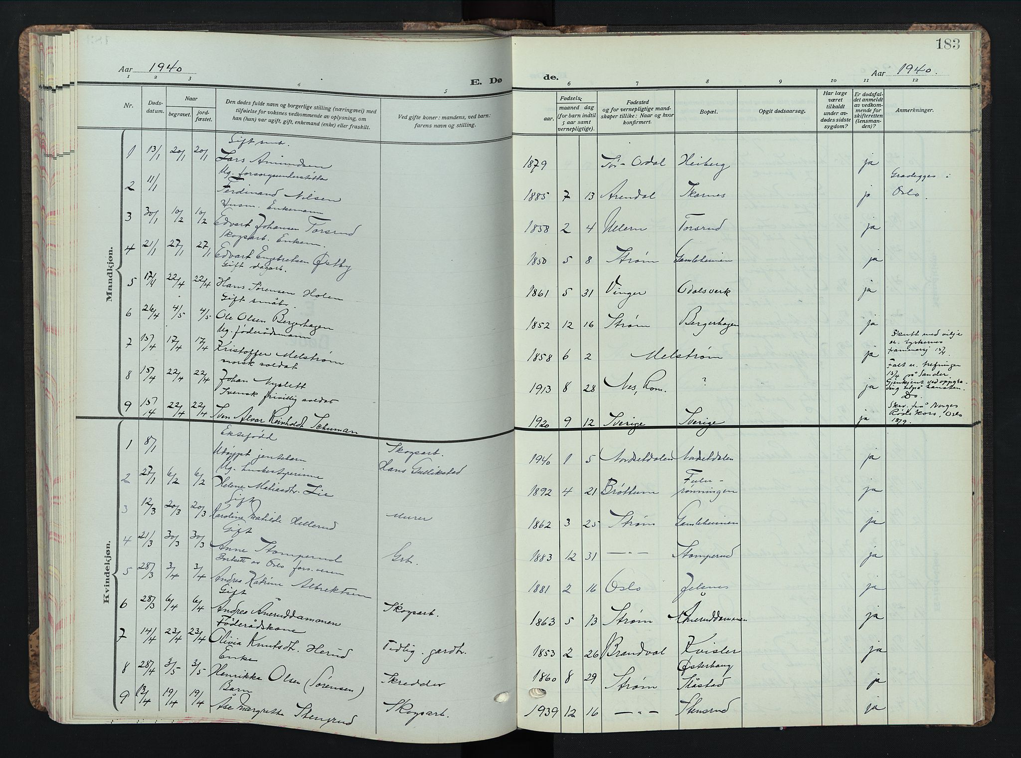 Sør-Odal prestekontor, SAH/PREST-030/H/Ha/Hab/L0013: Klokkerbok nr. 13, 1933-1951, s. 183