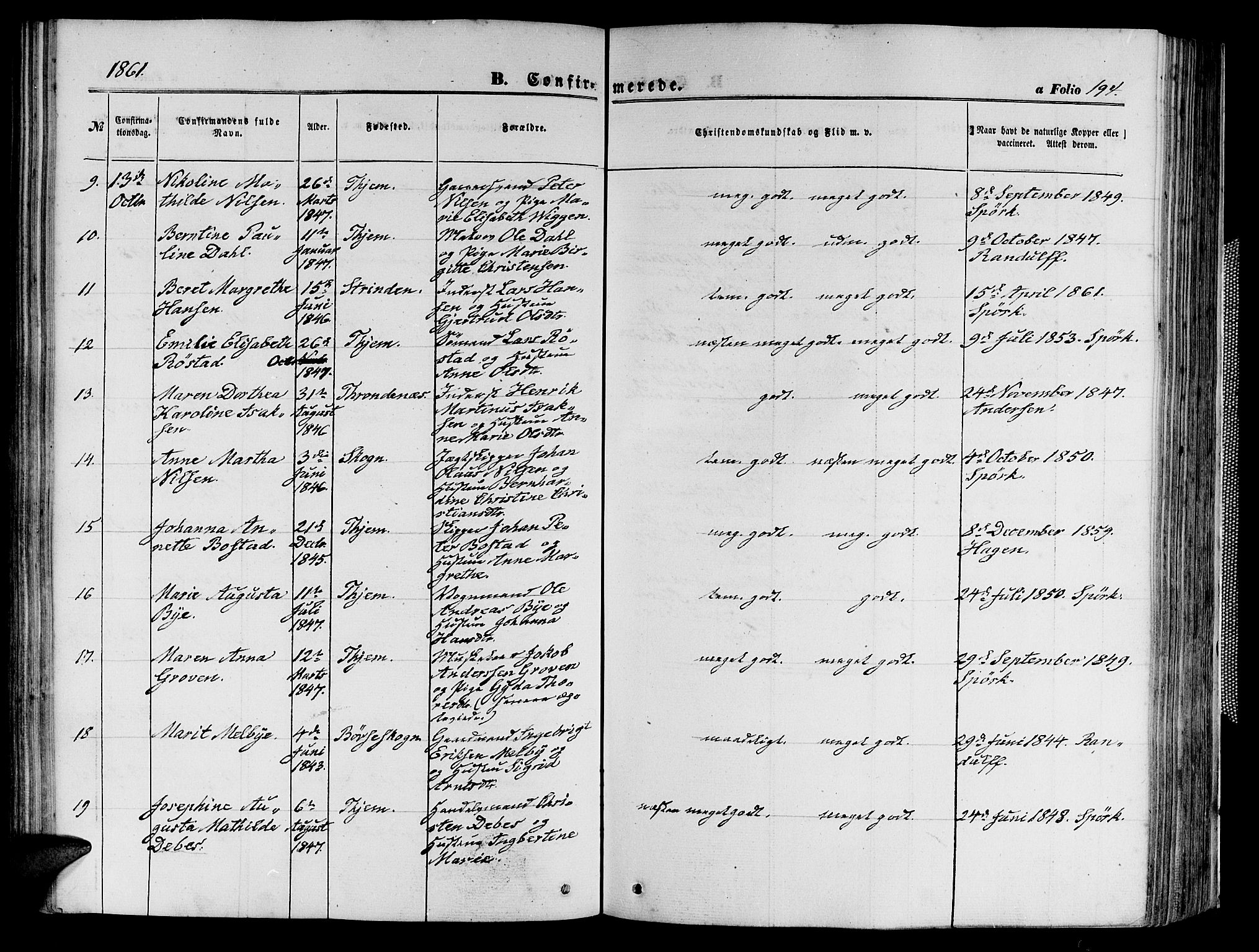 Ministerialprotokoller, klokkerbøker og fødselsregistre - Sør-Trøndelag, SAT/A-1456/602/L0139: Klokkerbok nr. 602C07, 1859-1864, s. 194